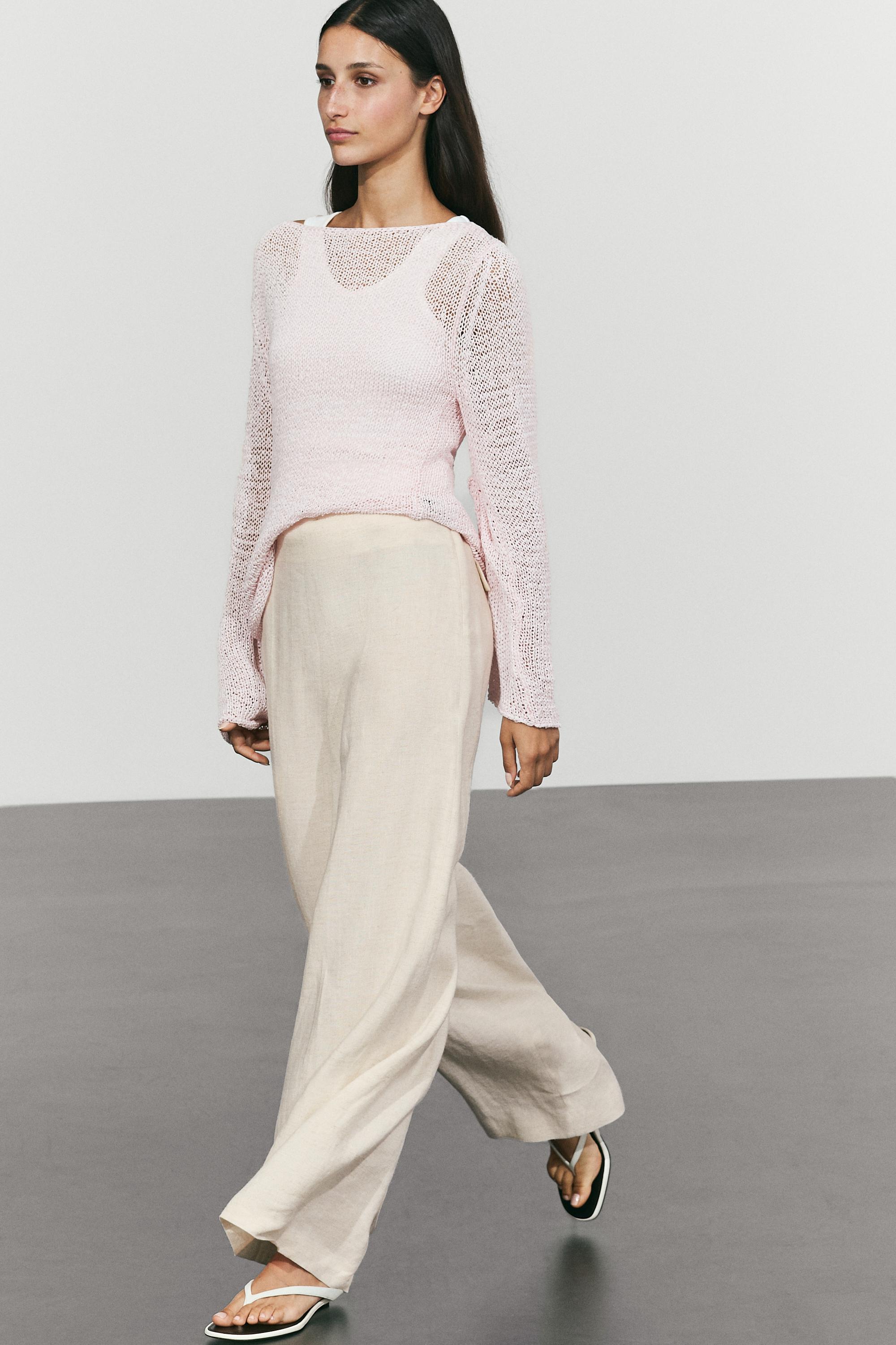 Linen blend barrel fit trousers — SAND