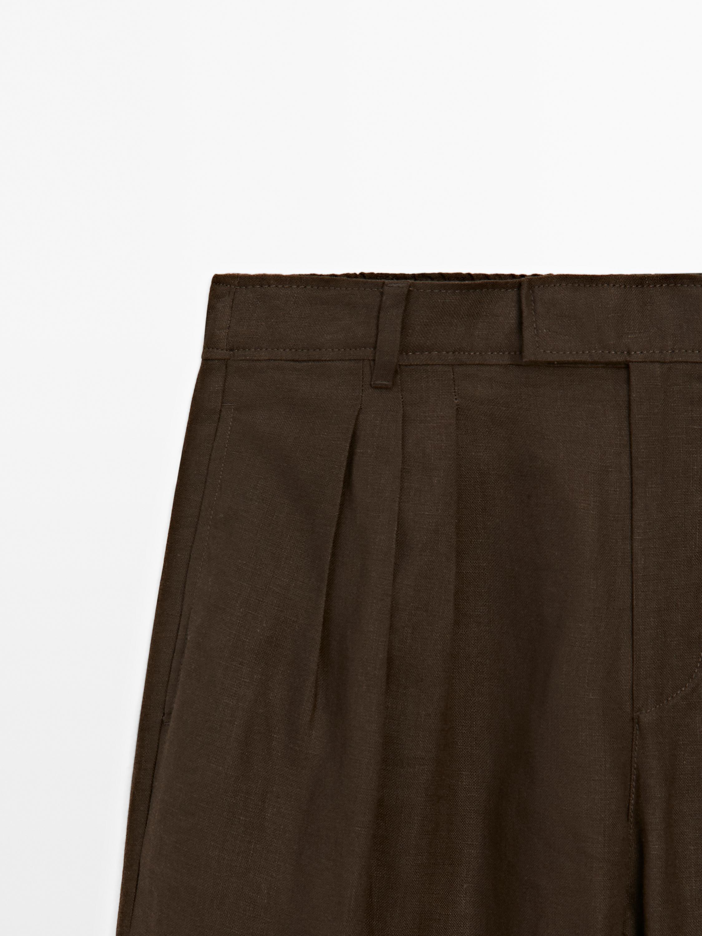100% linen triple darted trousers