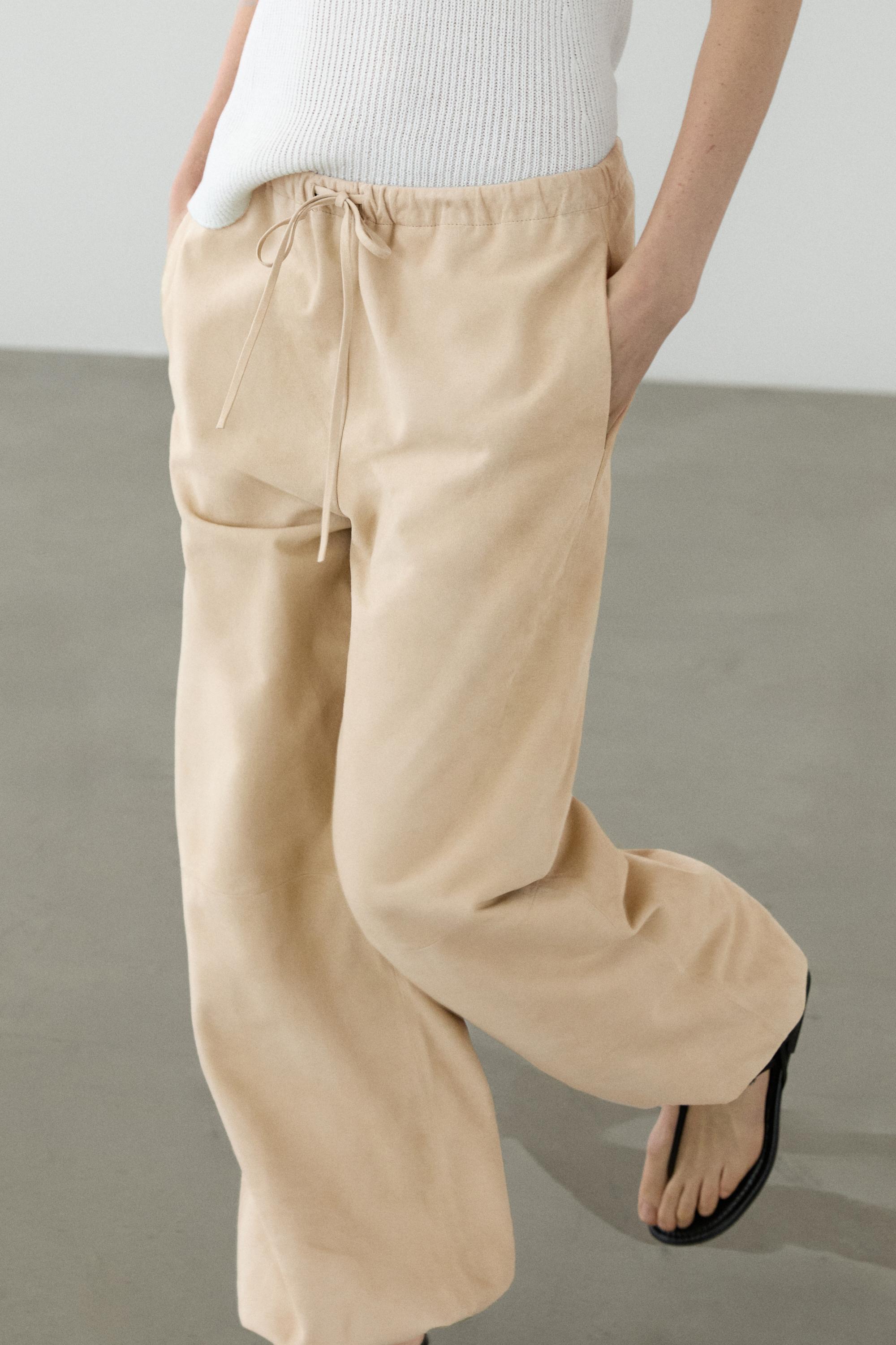Suede leather sarouel trousers — Vanilla