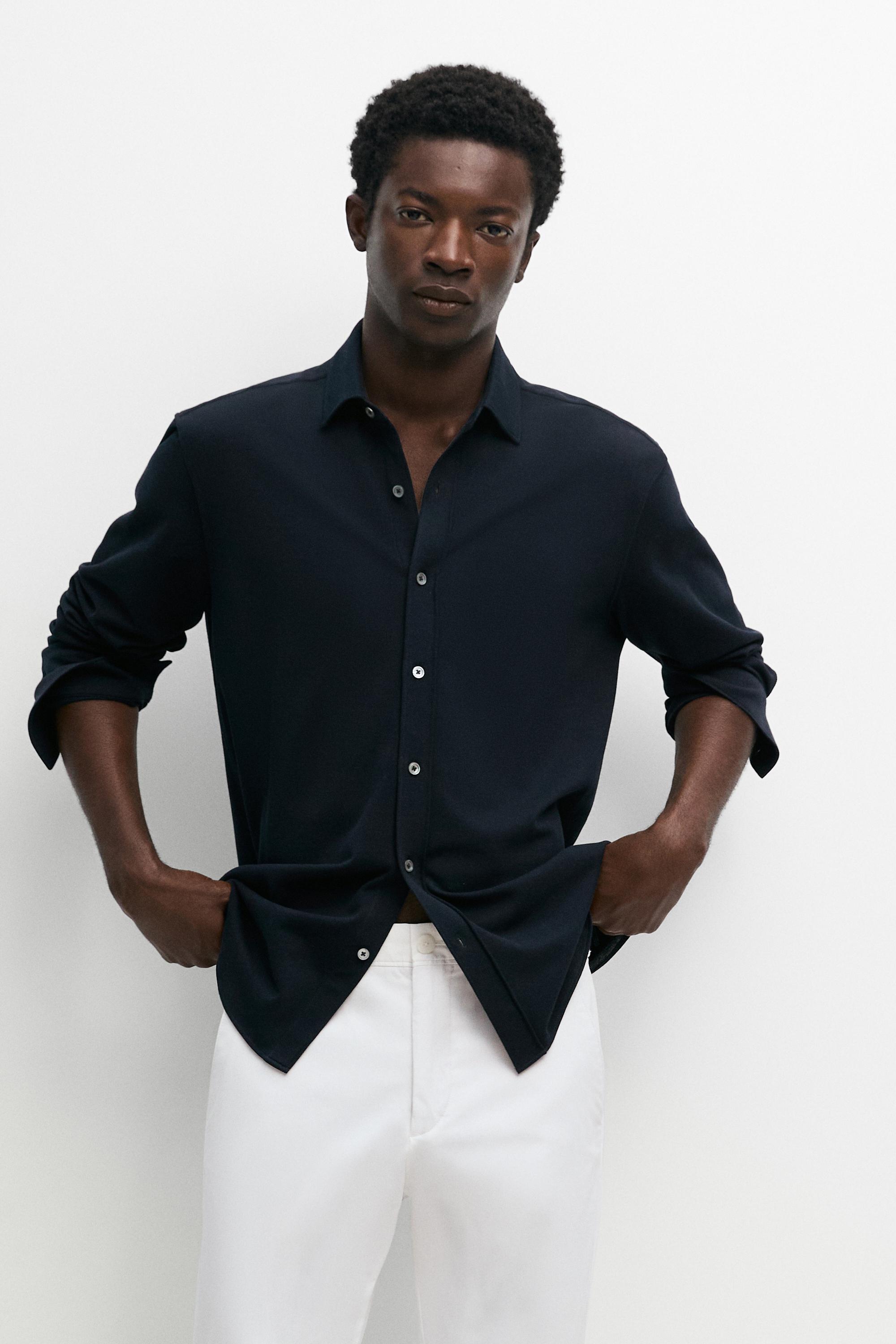Regular fit melange shirt — NAVY BLUE