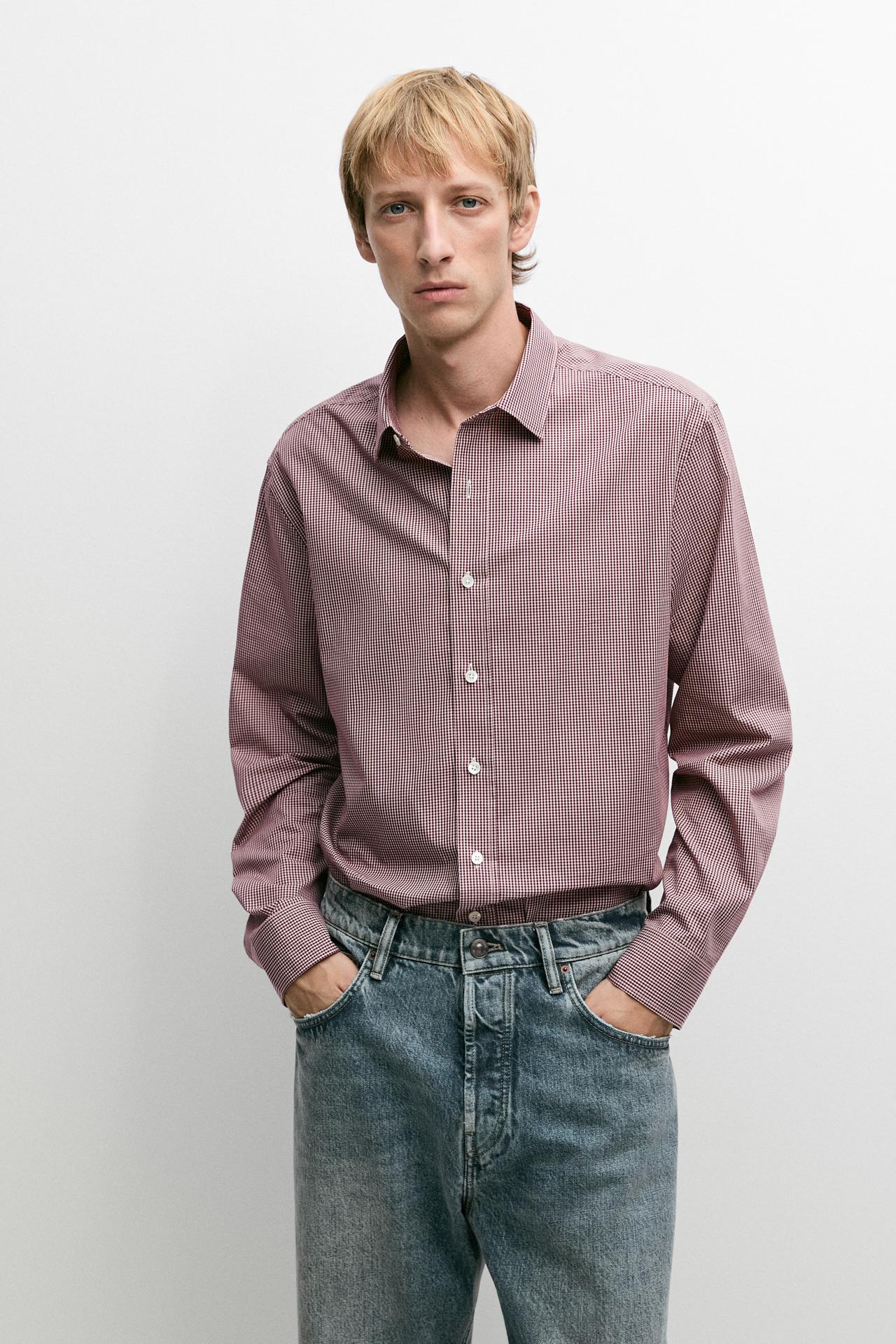 Regular fit gingham shirt — DARK PINK