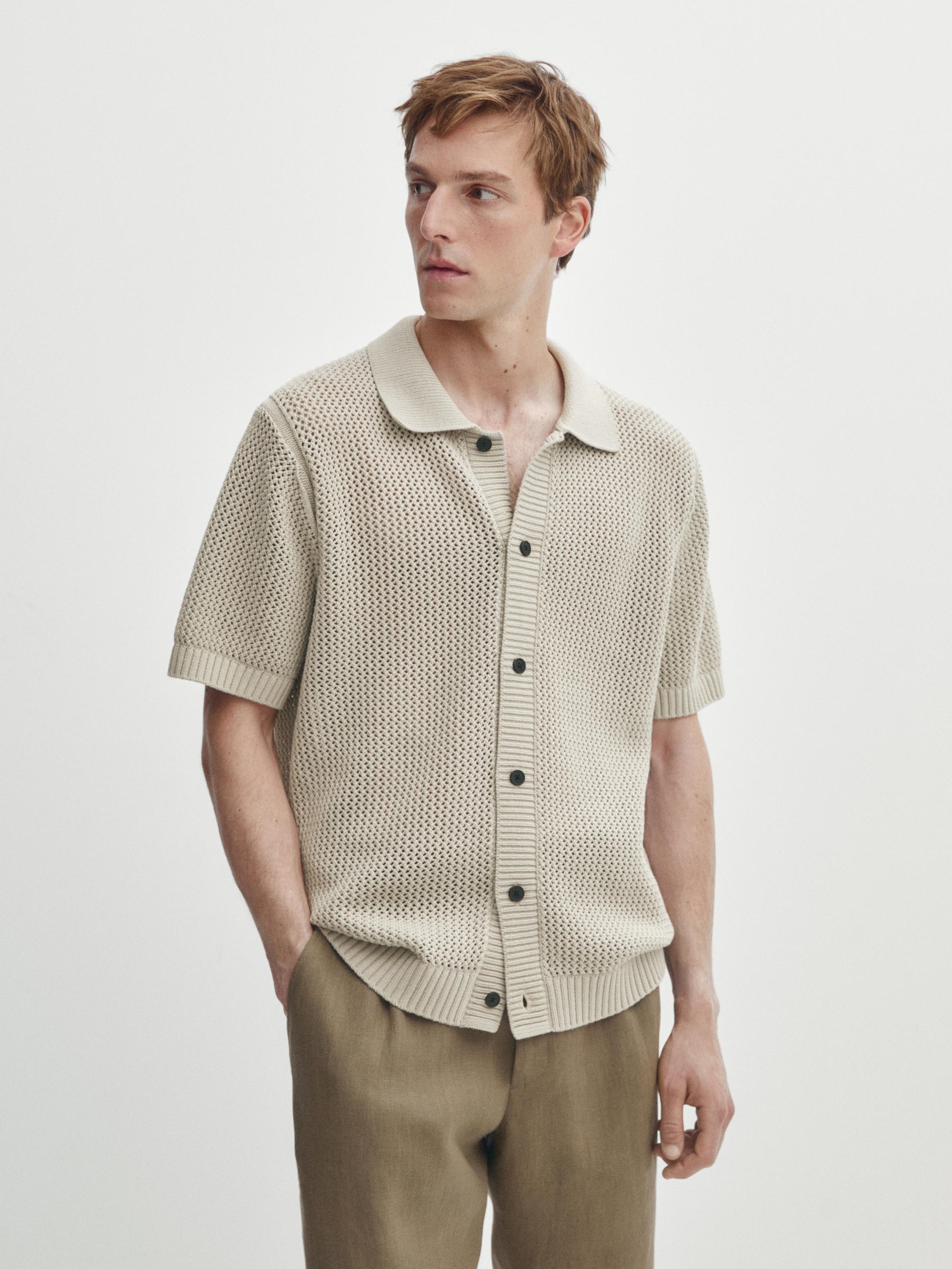 Cardigan en maille ajourée à manches courtes et boutons