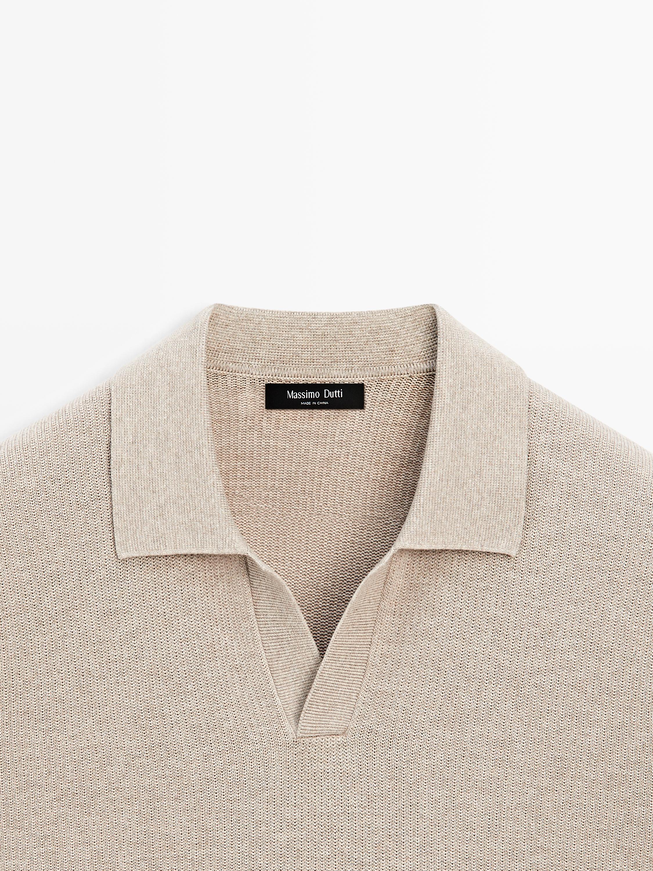 100% cotton knit polo sweater — BEIGE