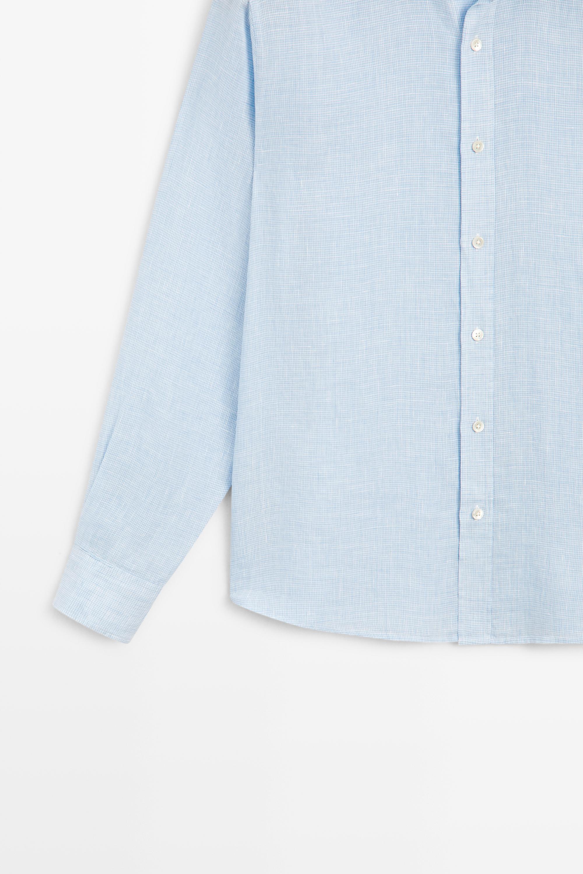 100% linen regular fit check shirt — Sky blue