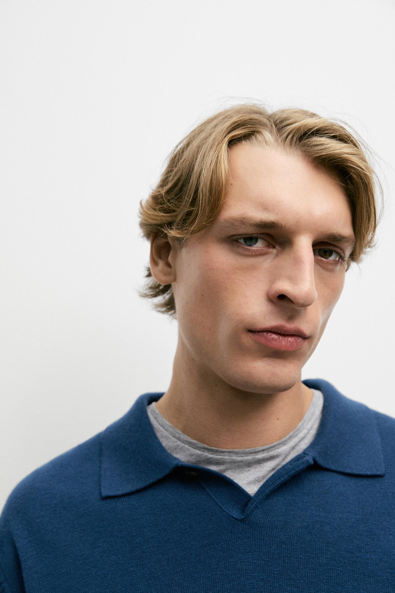Wool-blend knit polo sweater — ELECTRIC BLUE