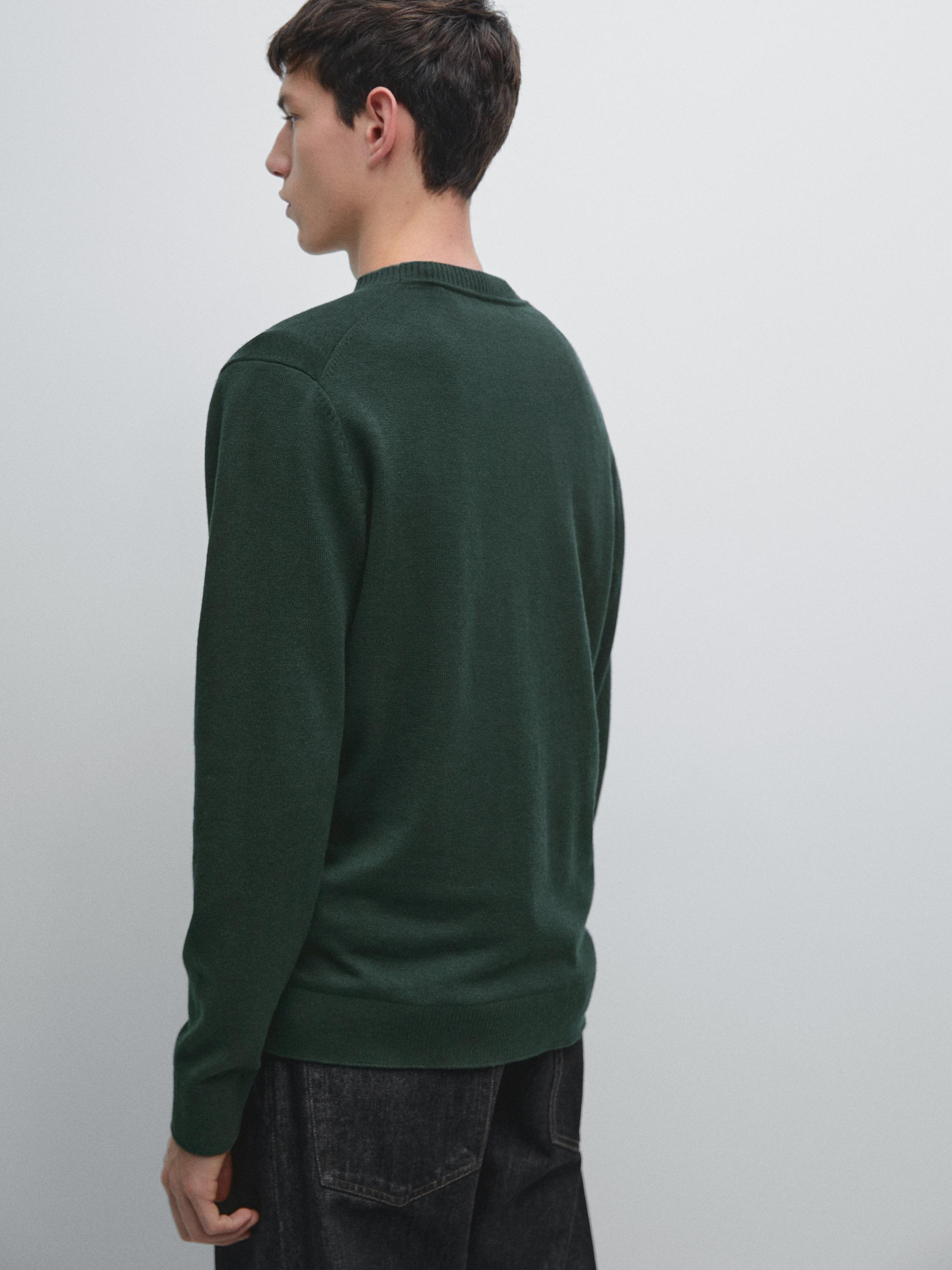 Knit cotton and wool sweater with crew neck — BOTTLE