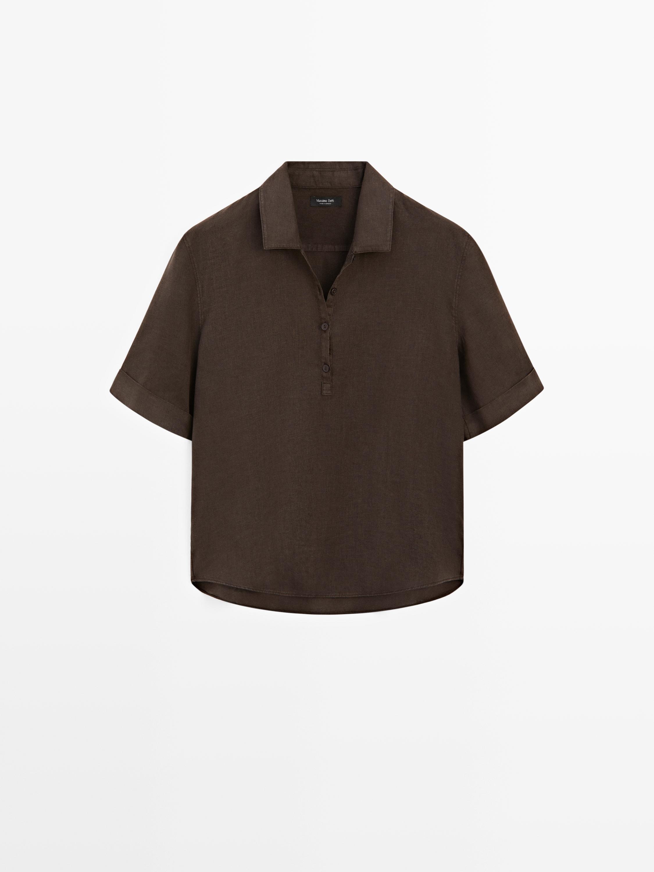 Blusa cuello polo lino