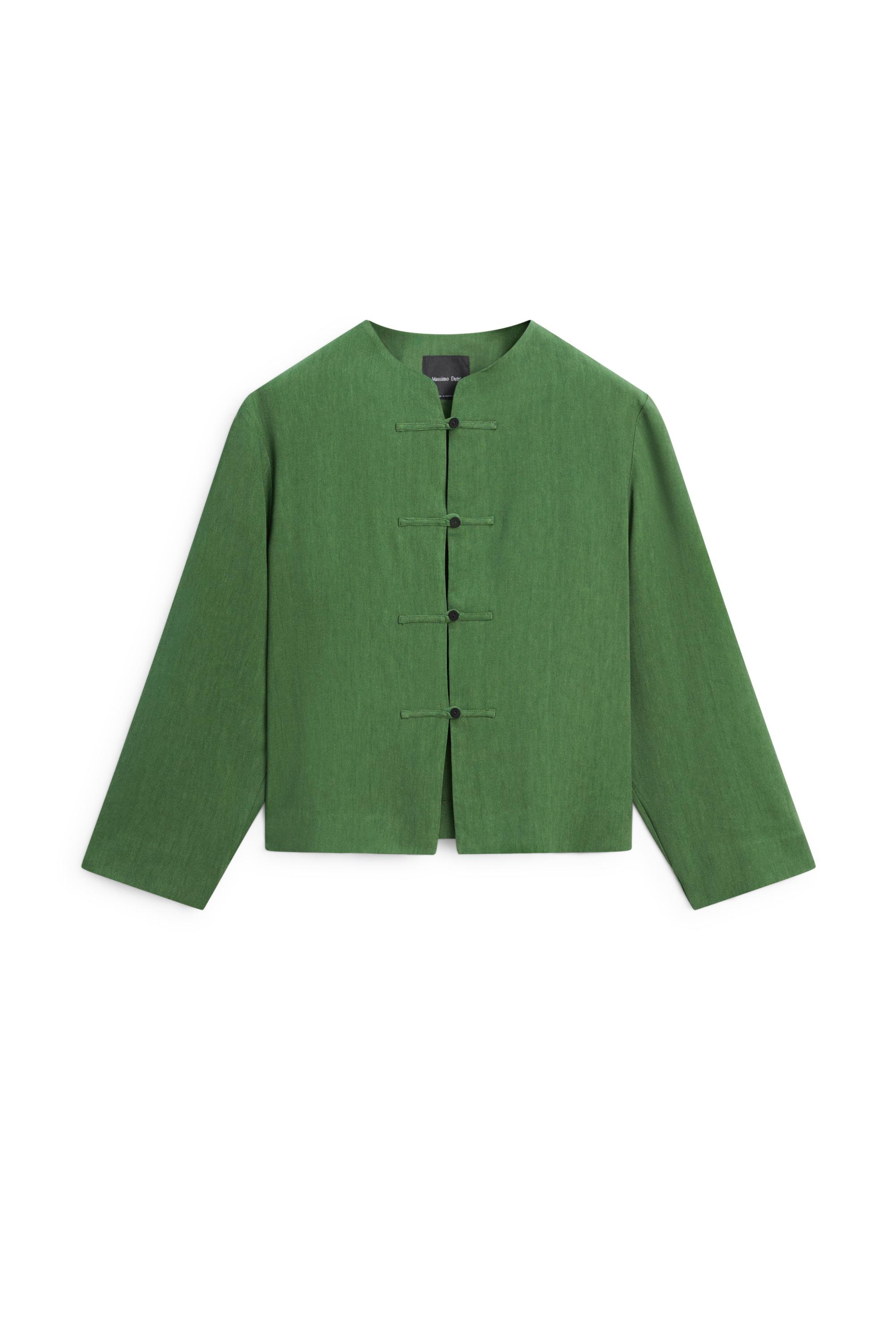 Total look flowing overshirt with button details — BLUISH GREEN