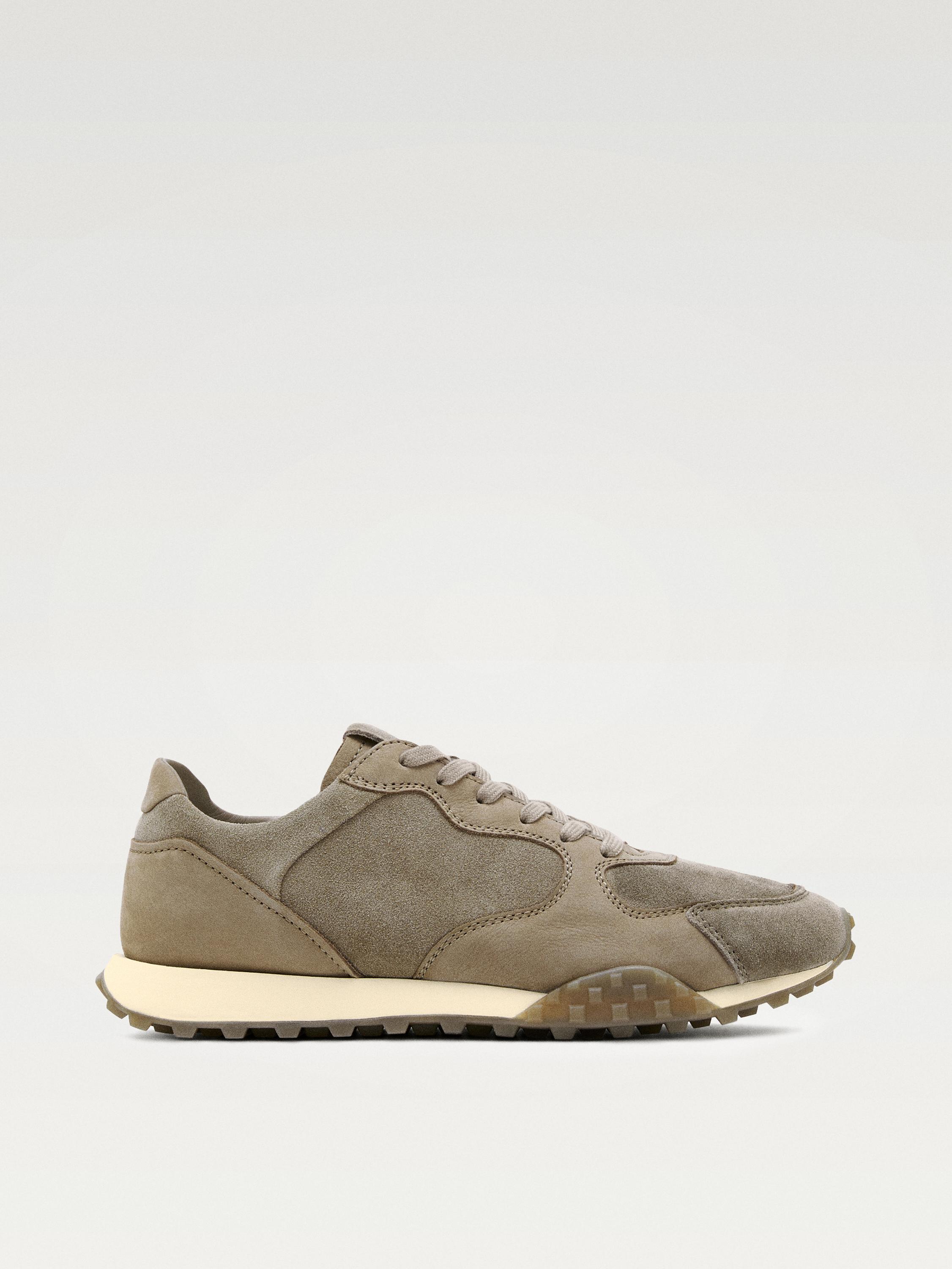 Contrast leather trainers — MINK