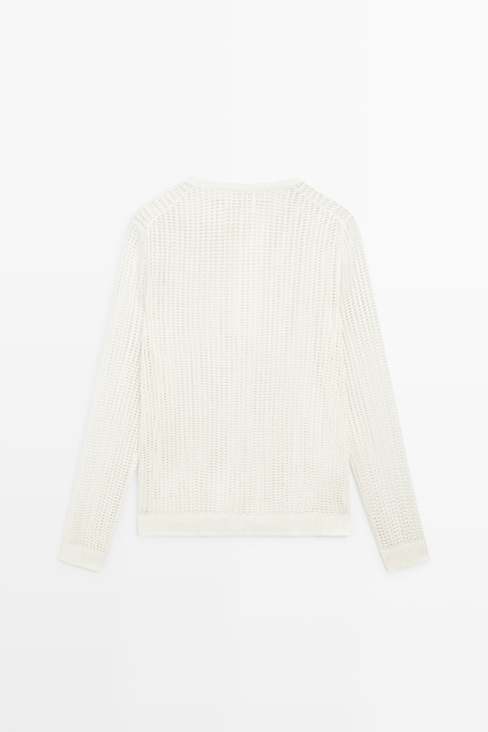 Cutwork knit button-up sweater - STUDIO — WHITE