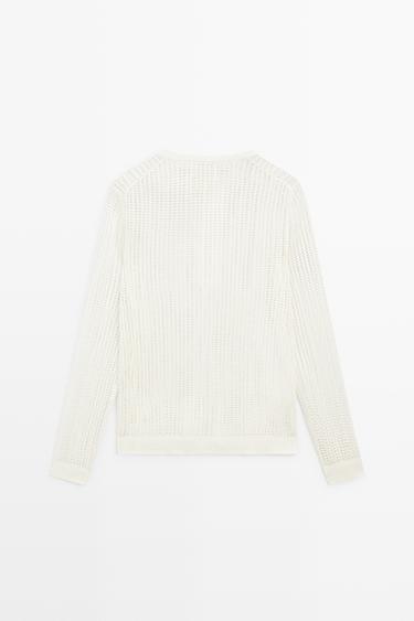 Cutwork knit button-up sweater - STUDIO — WHITE 6
