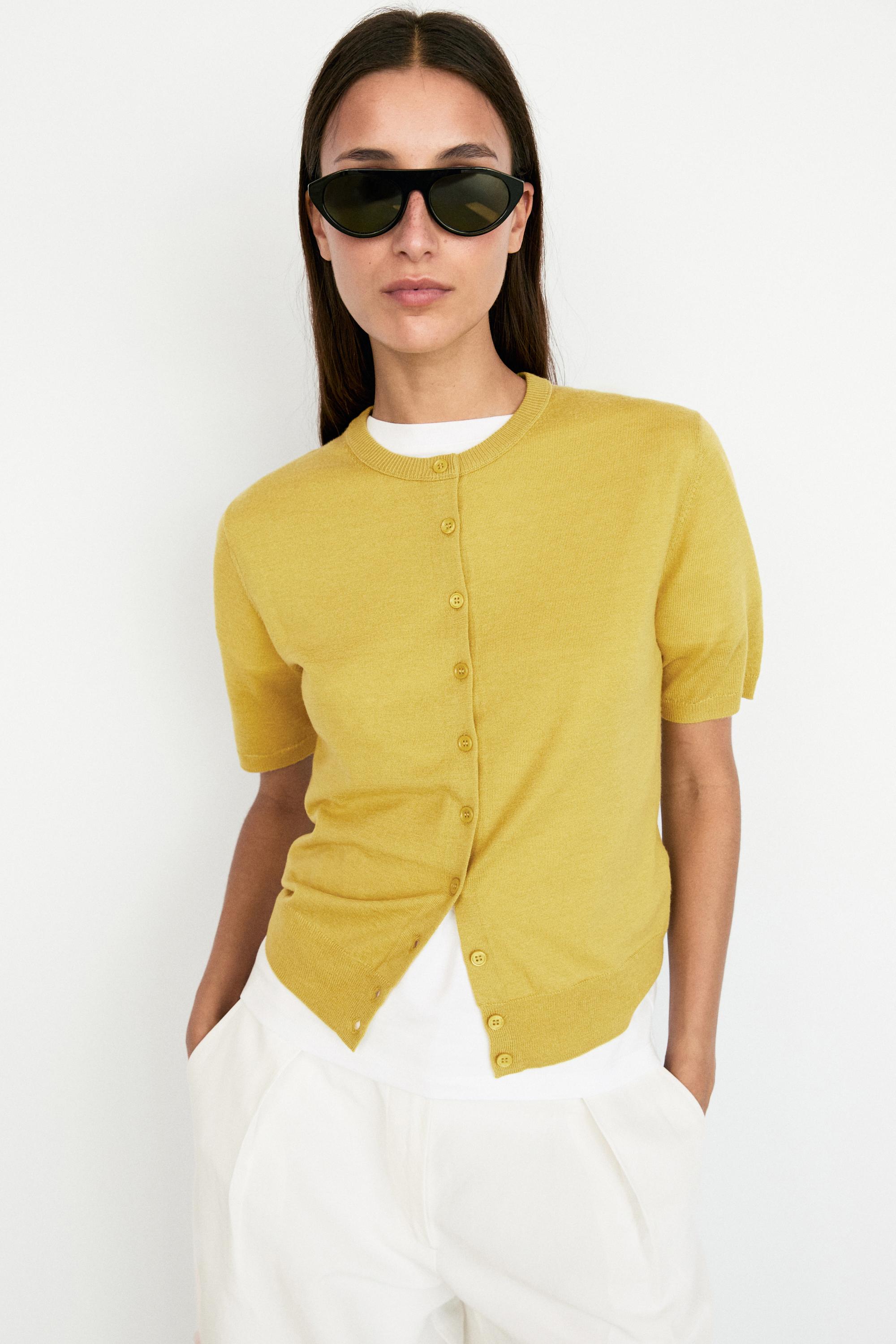 Wool blend short sleeve cardigan