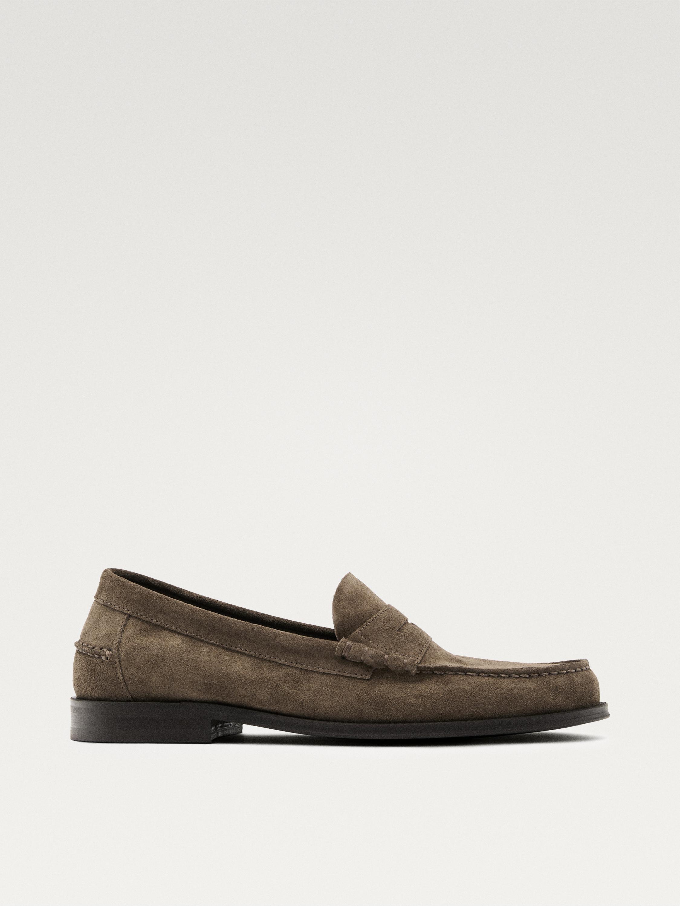 Split suede penny loafers