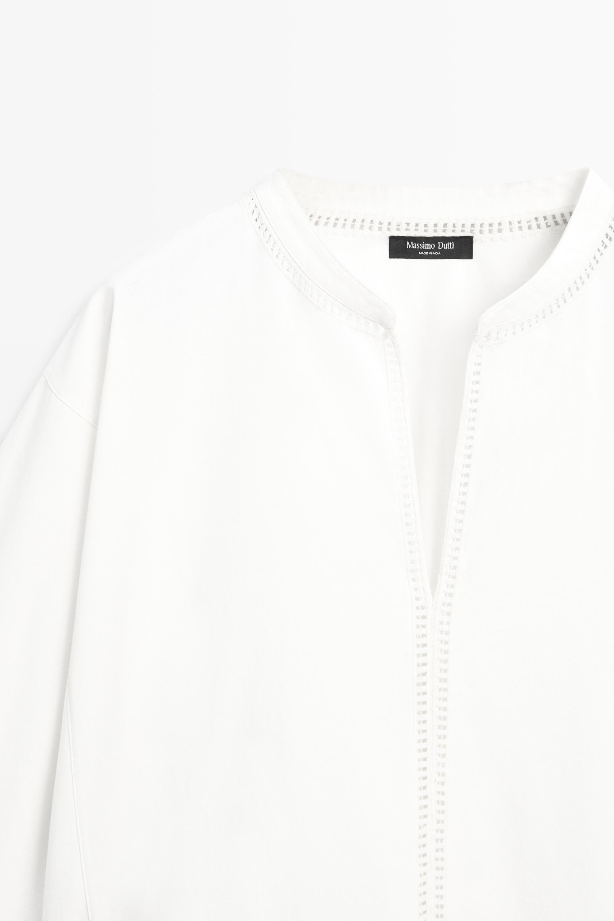 Embroidered blouse with fringed hem — WHITE