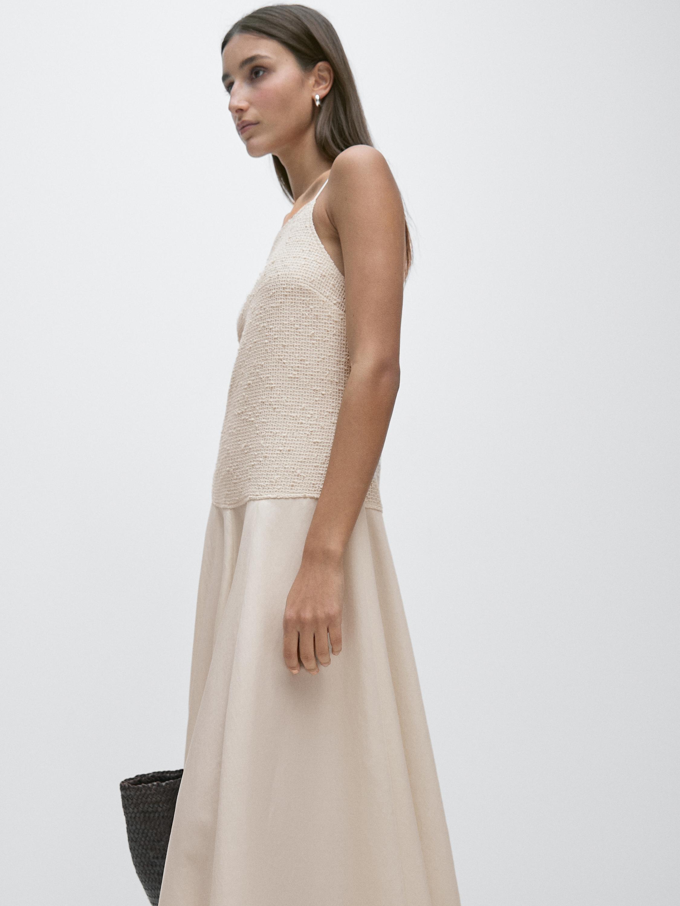 Long contrast dress — CREAM