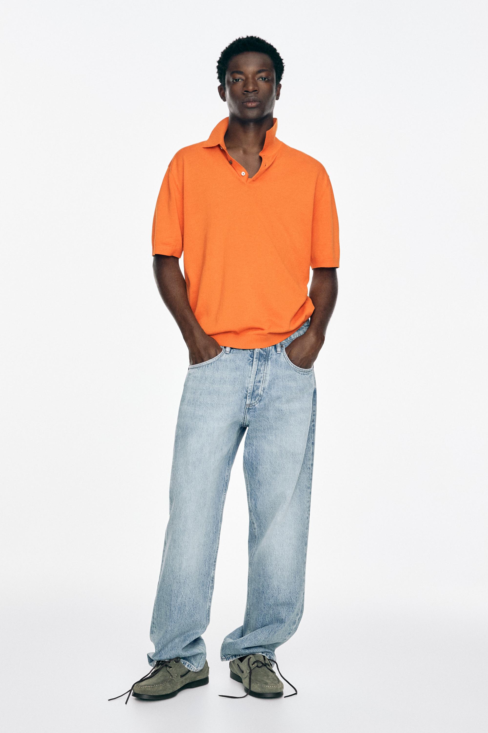 100% Cotton Knit Polo Shirt — ORANGE