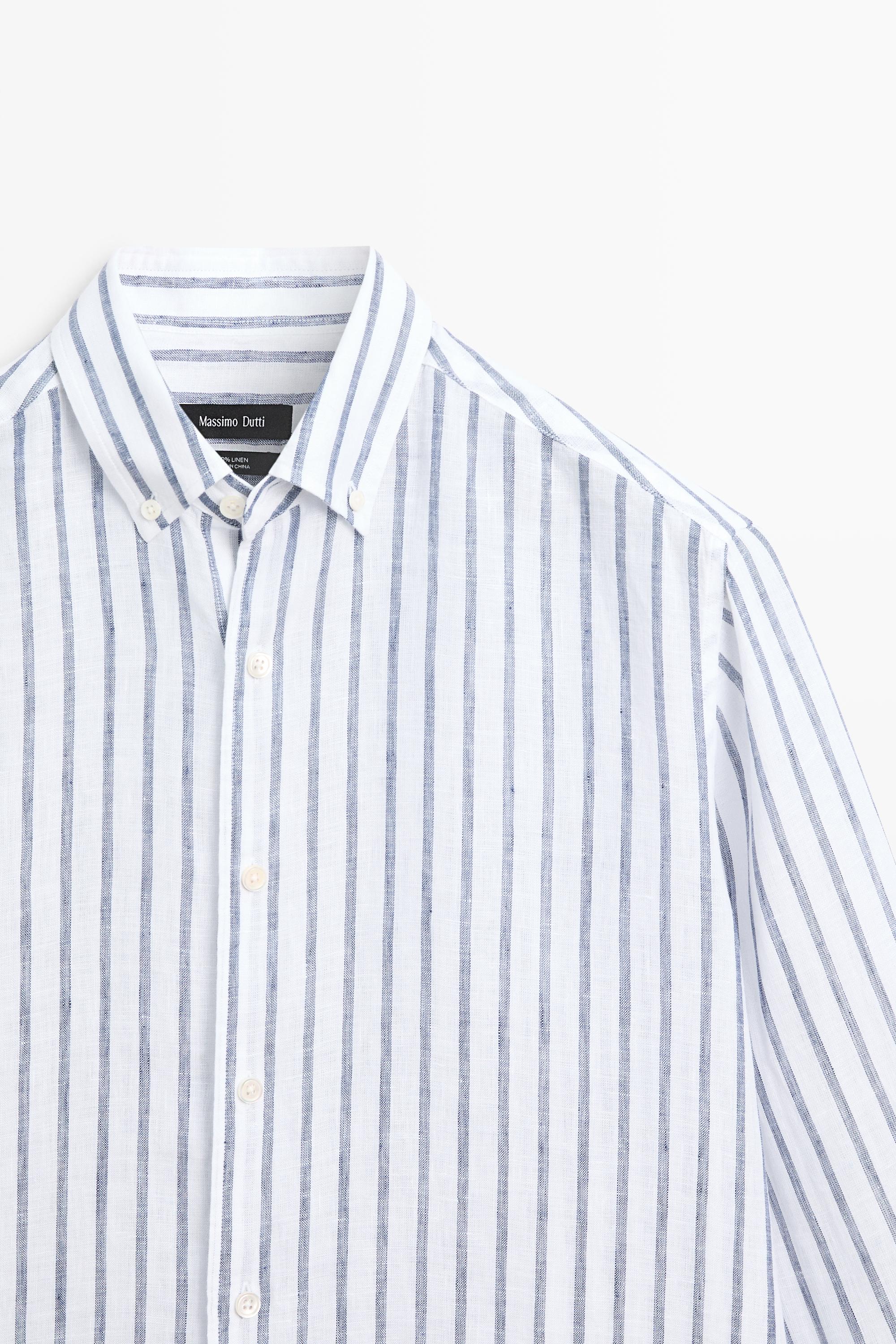 100% linen striped shirt — DARK BLUE
