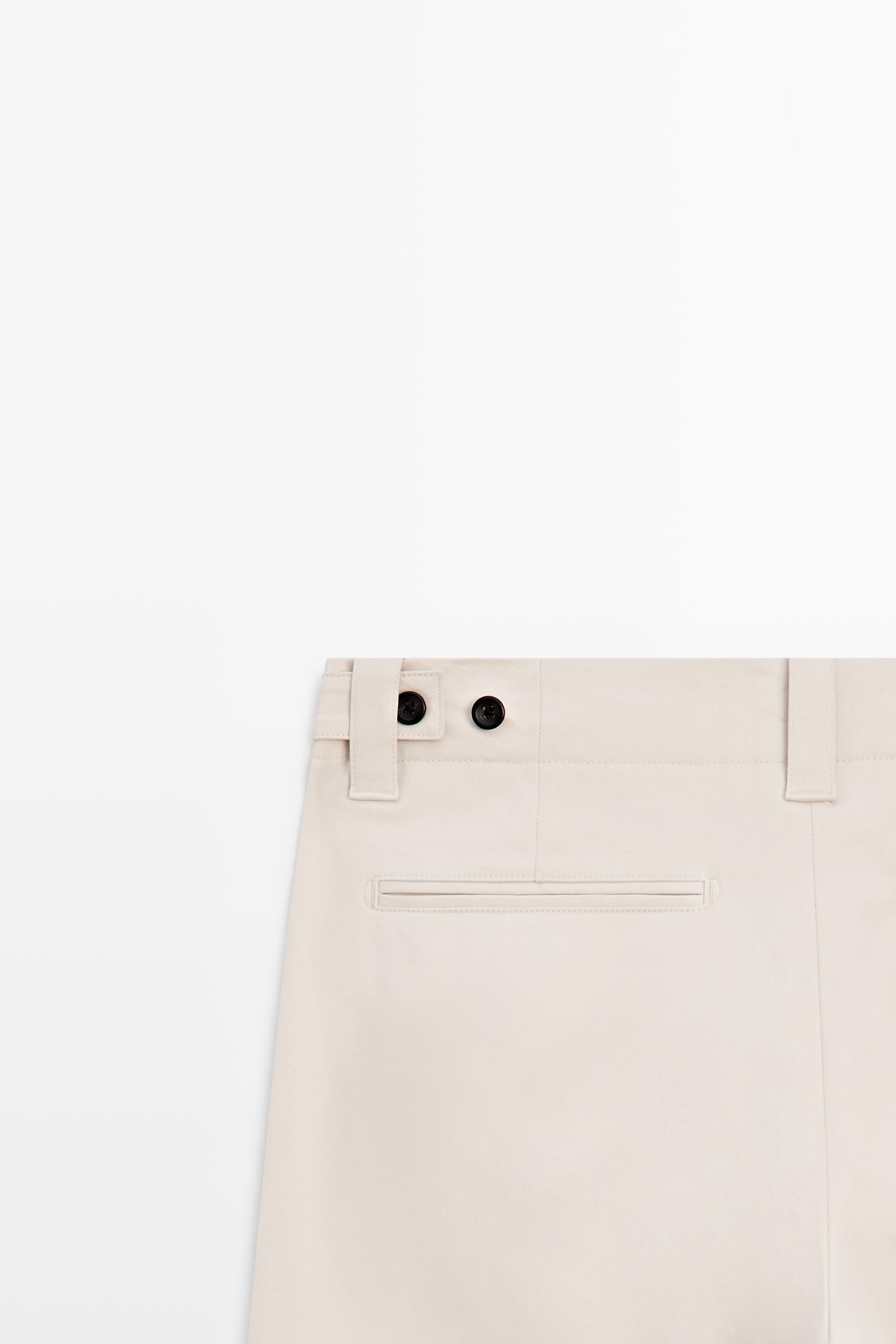 Cotton blend pants with waist detail — BEIGE