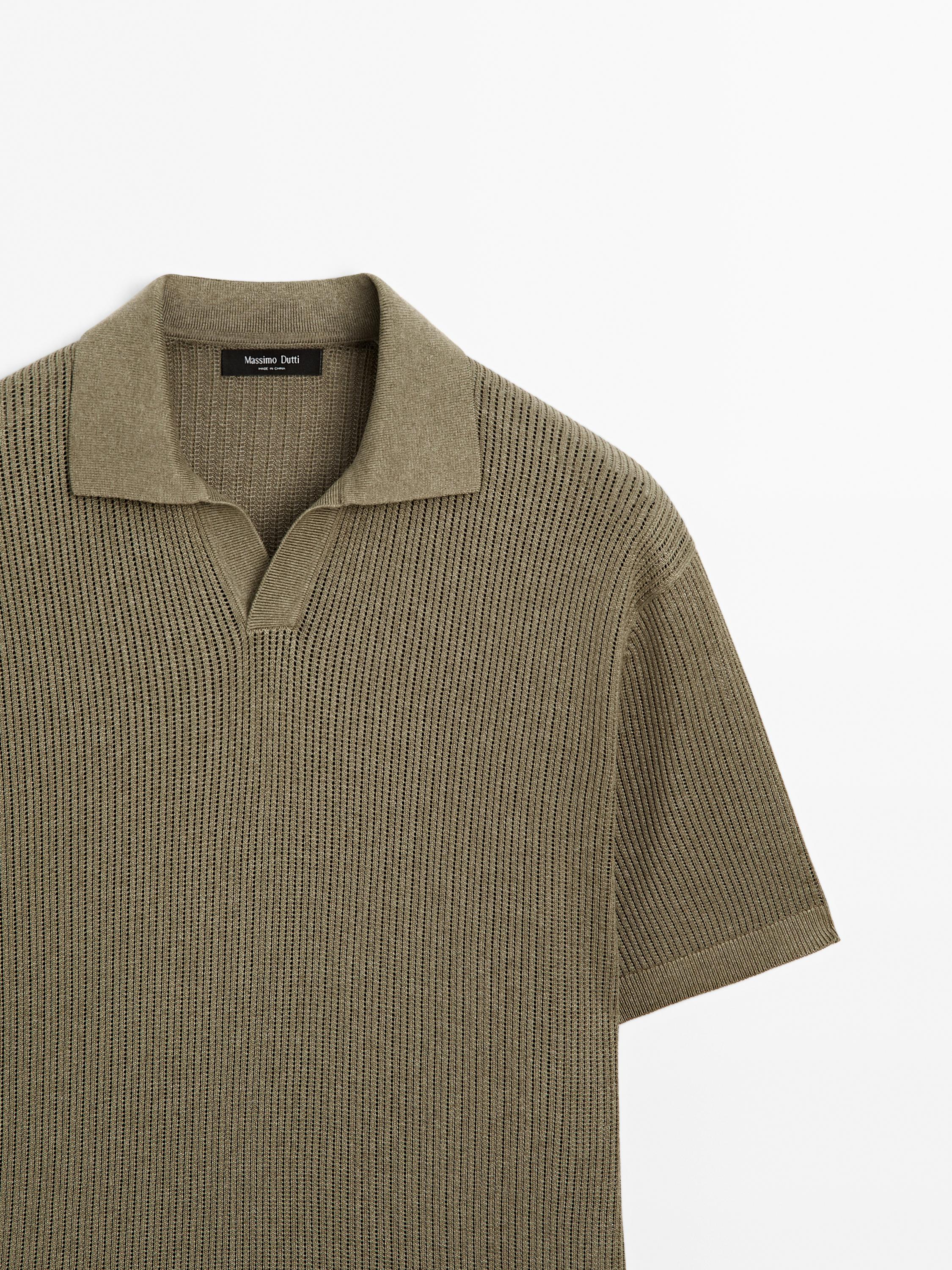 Cutwork V-neck polo shirt