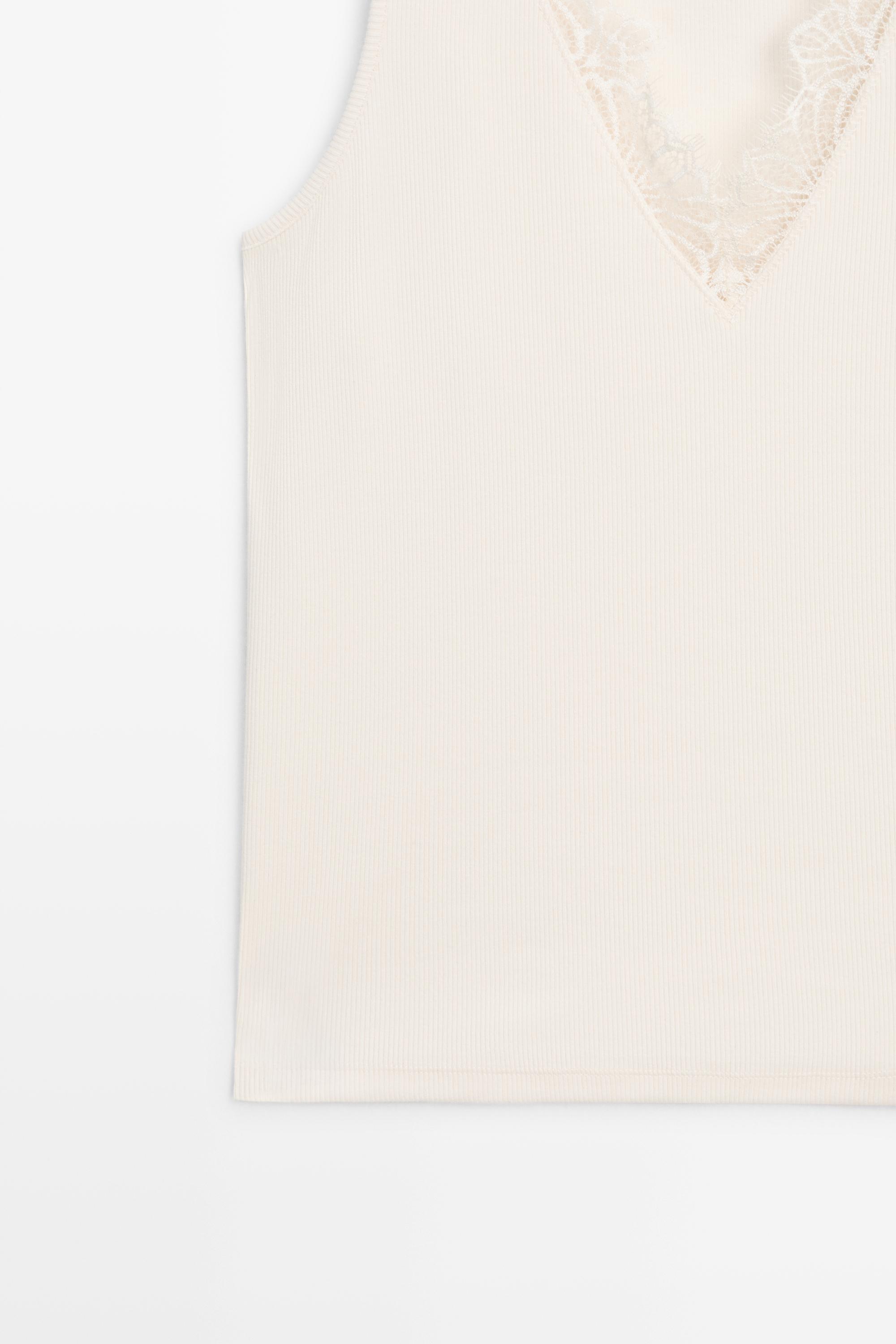 V-neck top with lace detail — CREAM