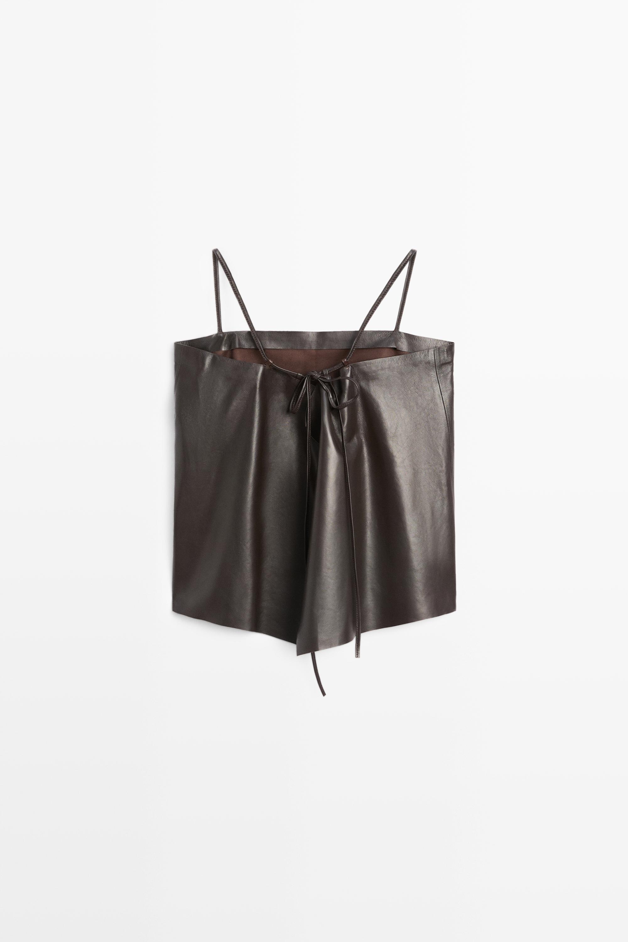 Nappa leather strappy top with back detail — BROWN