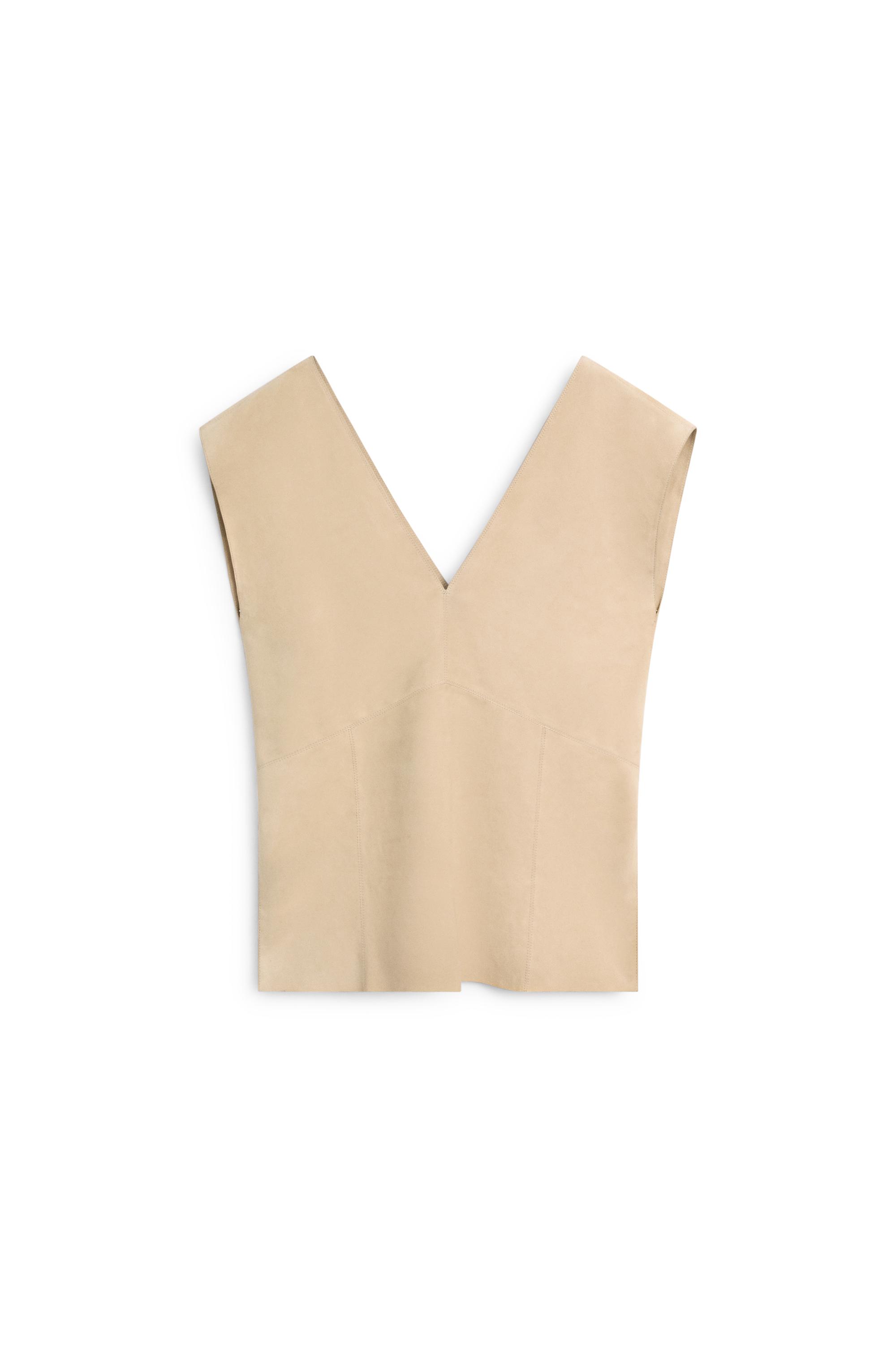 Sleeveless suede leather top — BEIGE