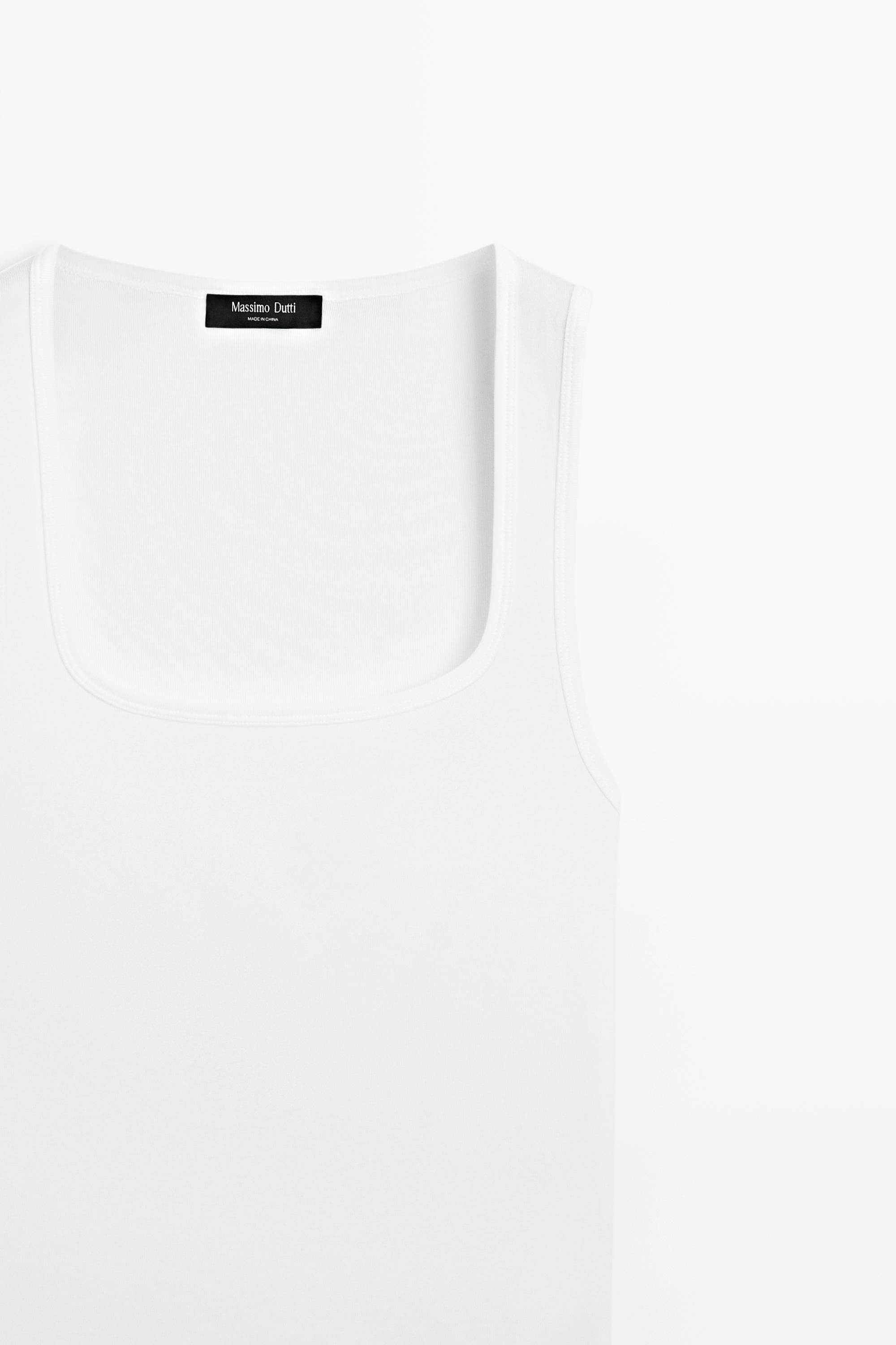 Cotton blend square neck top — Off white