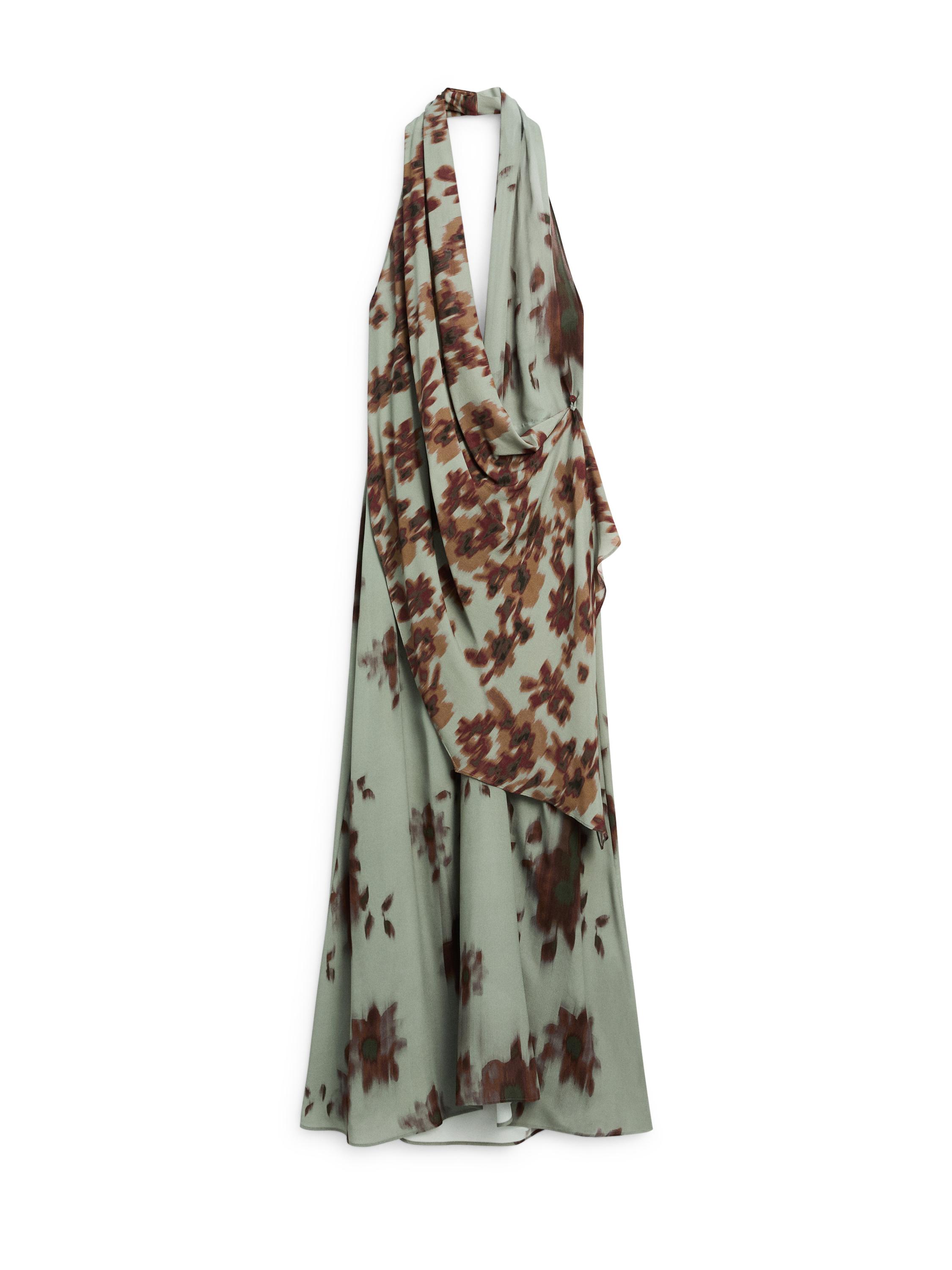 Printed halter midi dress  Aquamarine  Dress | Massimo Dutti