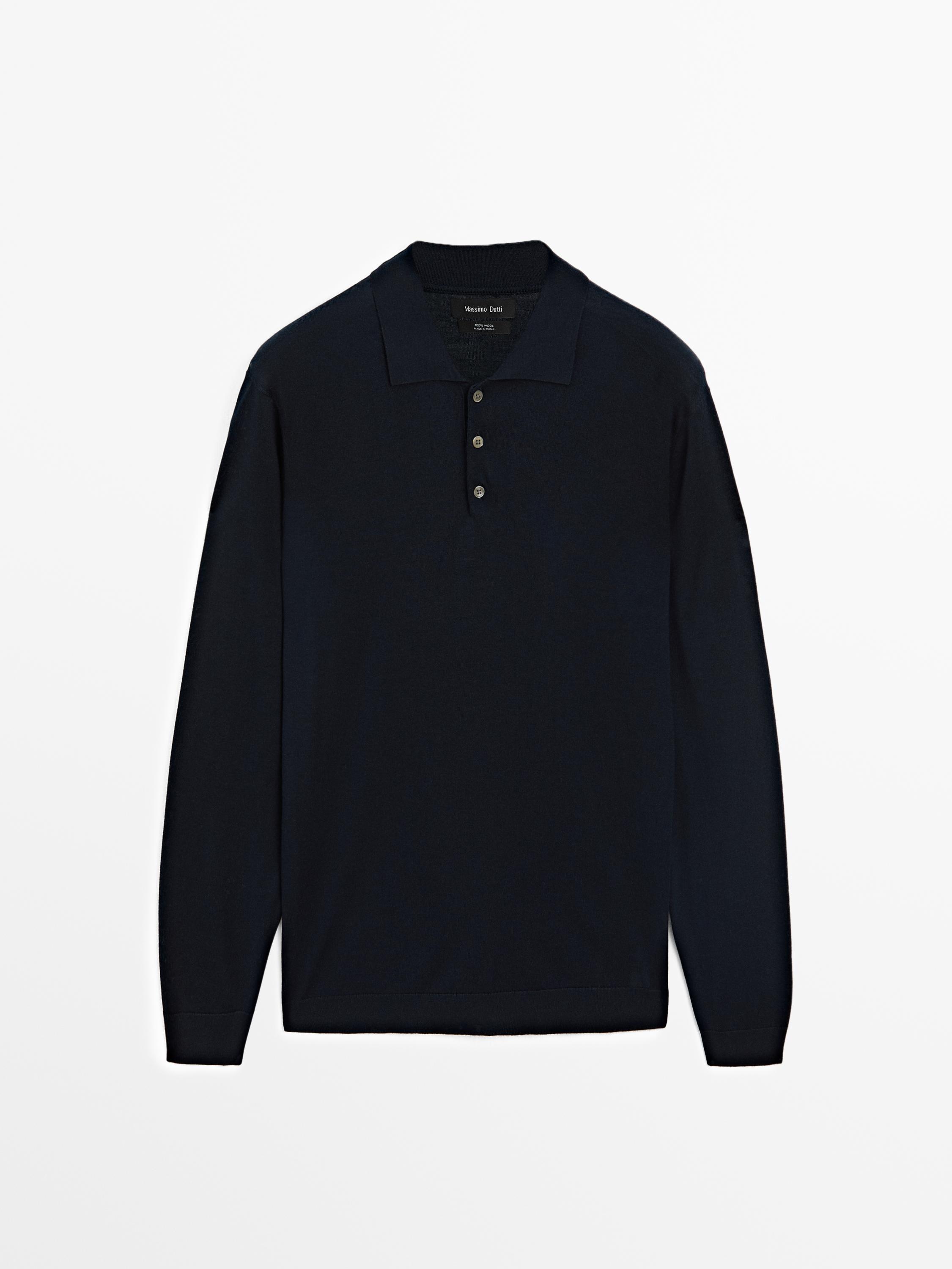 100% merino wool knit sweater with polo collar