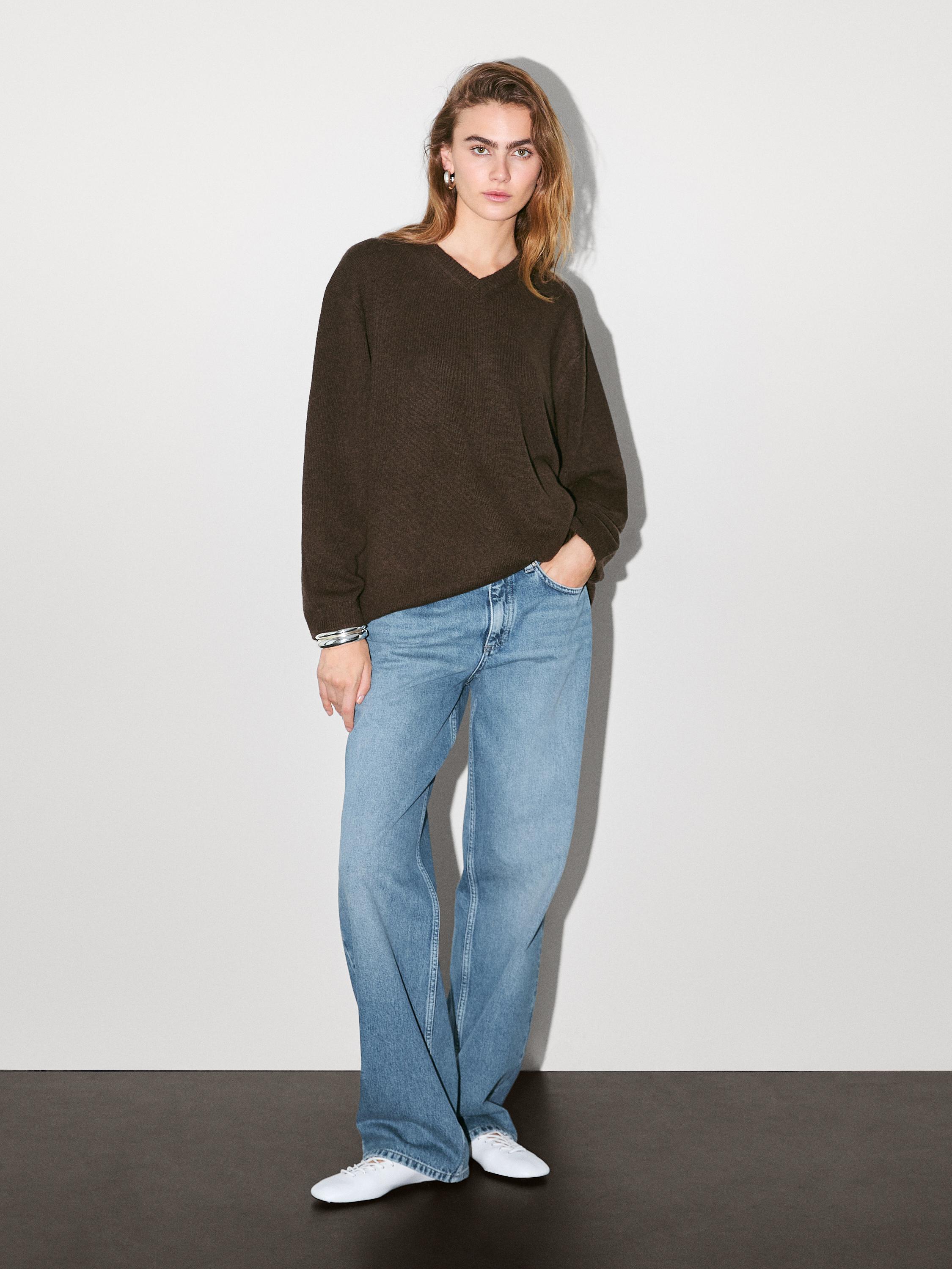 Maglia oversize con scollo a v 100% cashmere