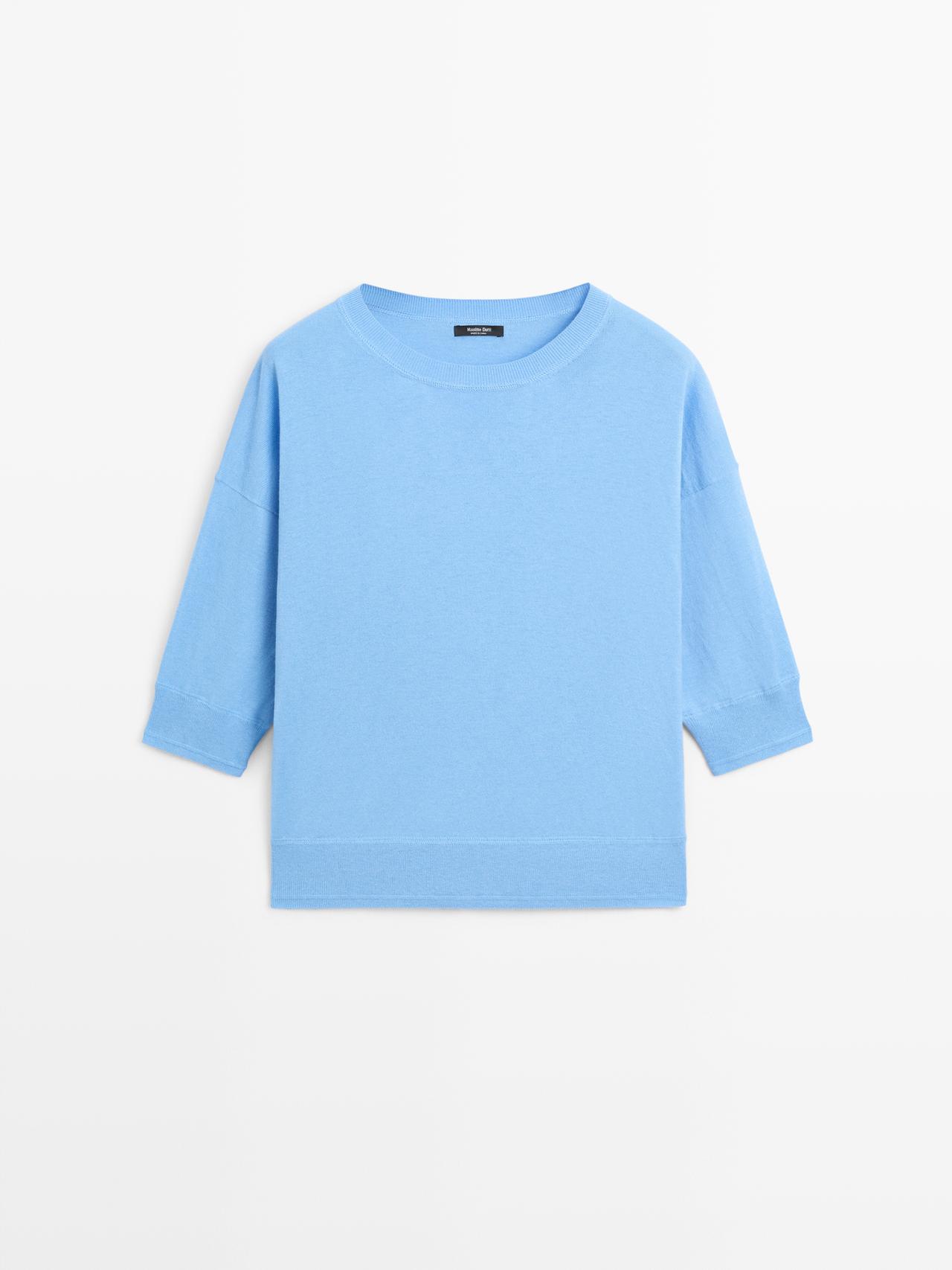 Massimo Dutti - Dames - Tricot Trui Van Katoenmix - Blauw - Xs