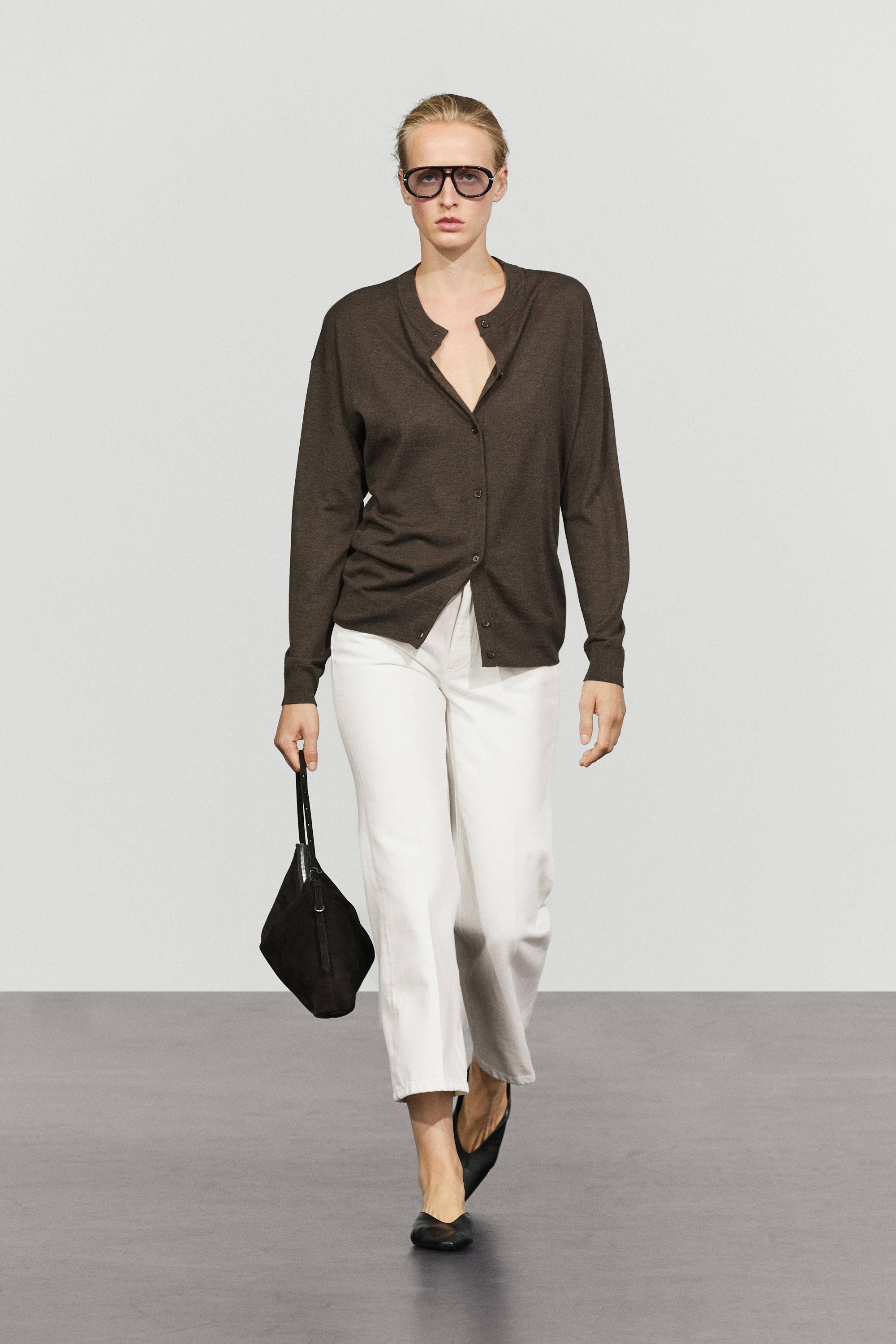 Long knit buttoned cardigan — MOLE BROWN