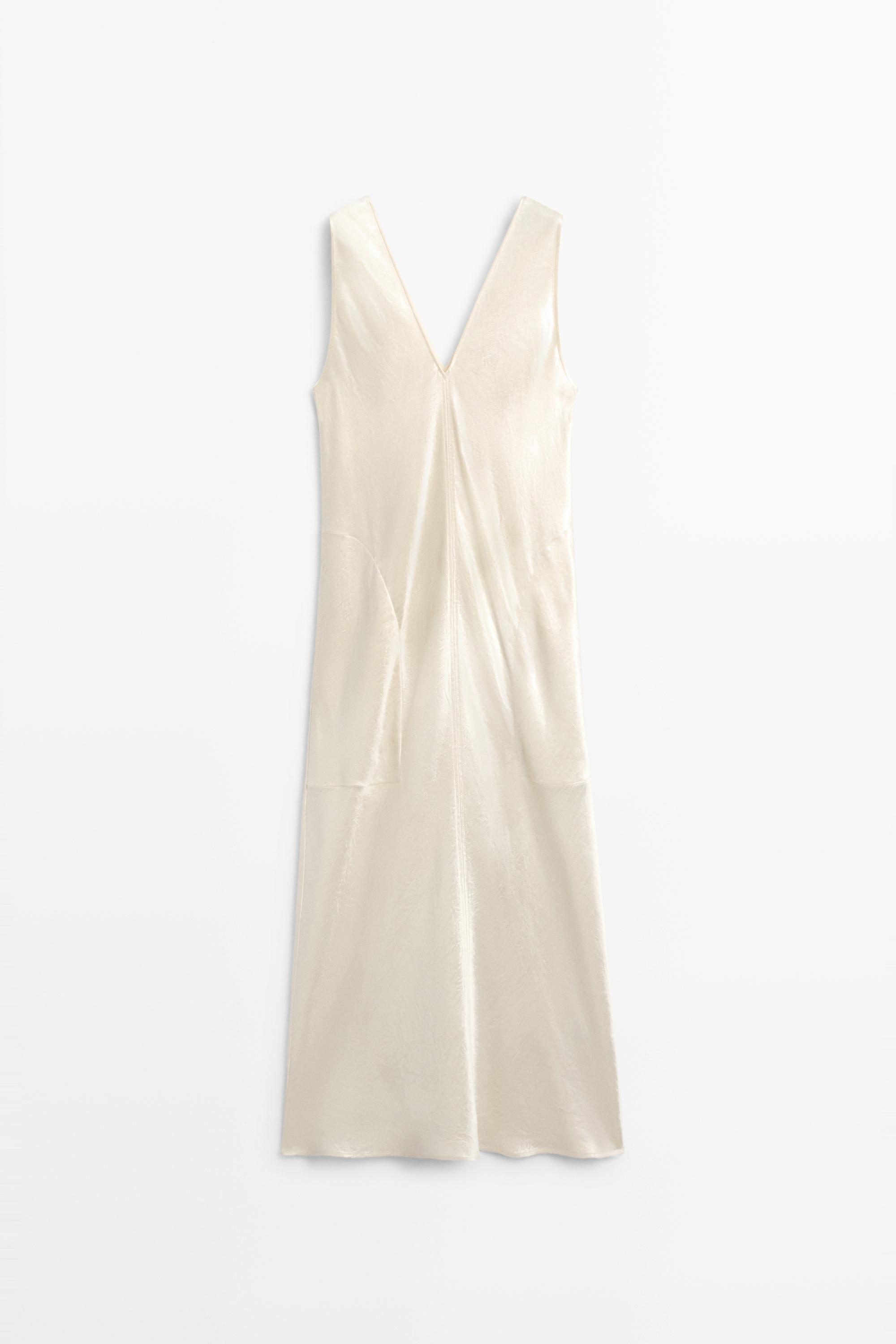 Satin flowing midi dress - STUDIO — Beige