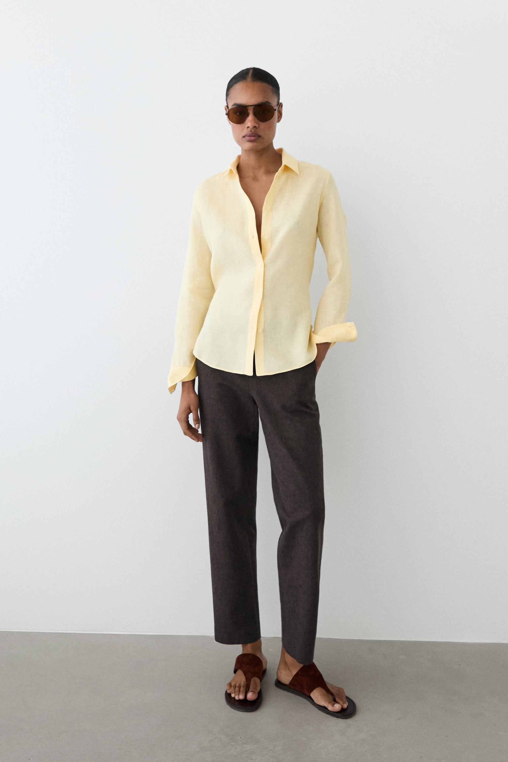 Slim fit linen blend trousers — BROWN MARL