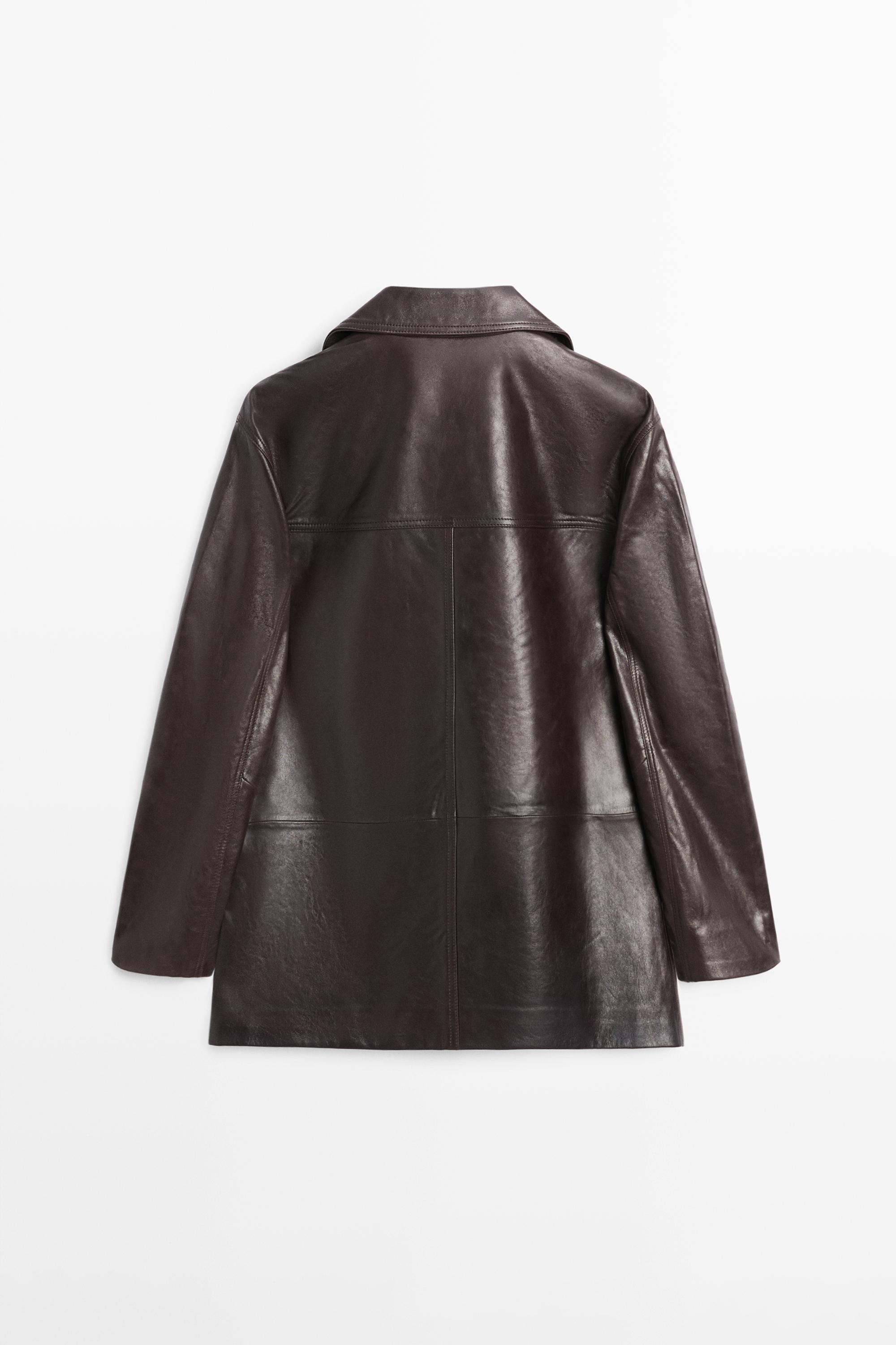 Massimo Dutti レザーライダースジャケット 100% nappa leather blazer with buttons · Brown · Bomberâ Jacket