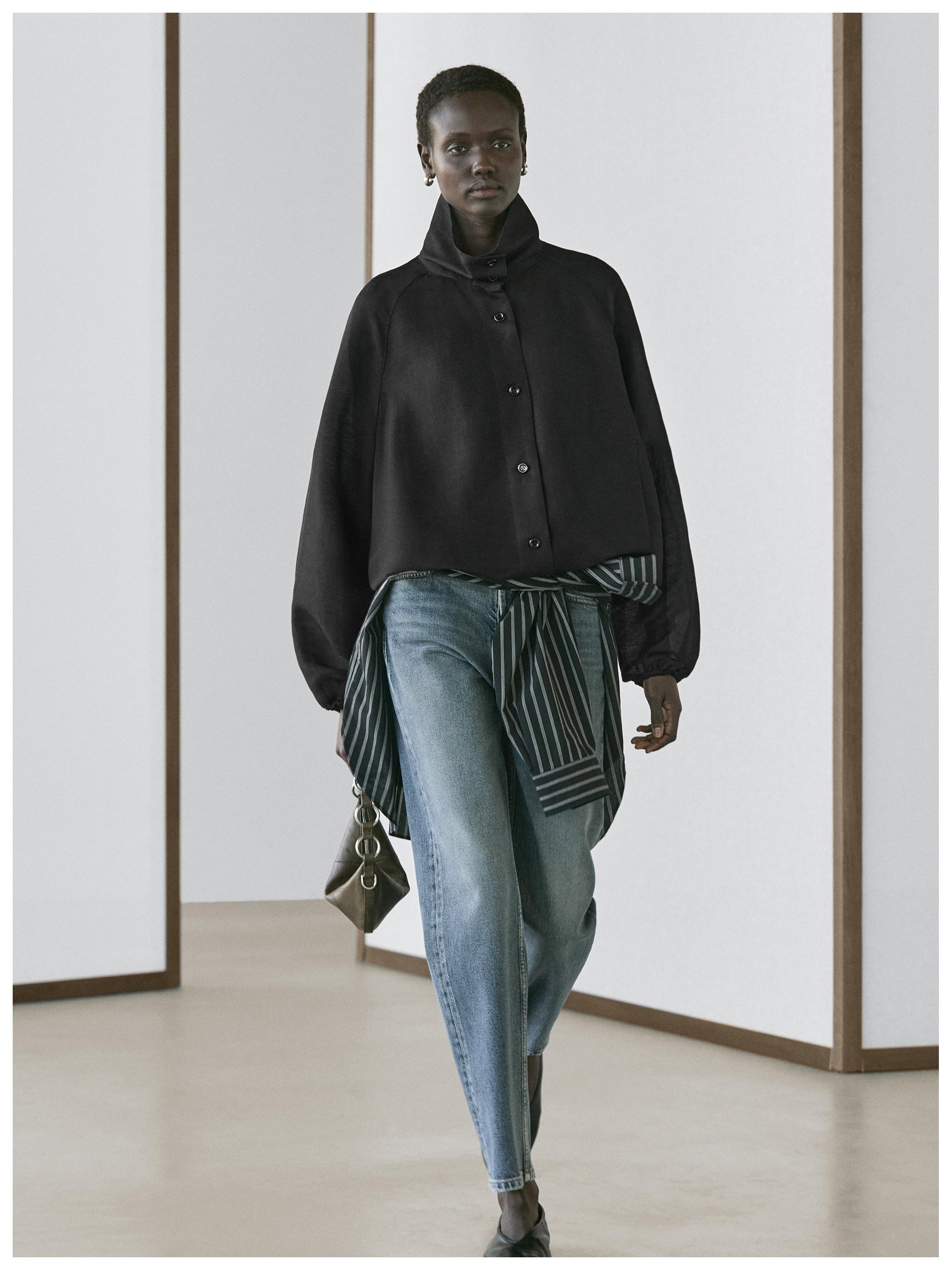 Linen and silk bomber jacket — BLACK