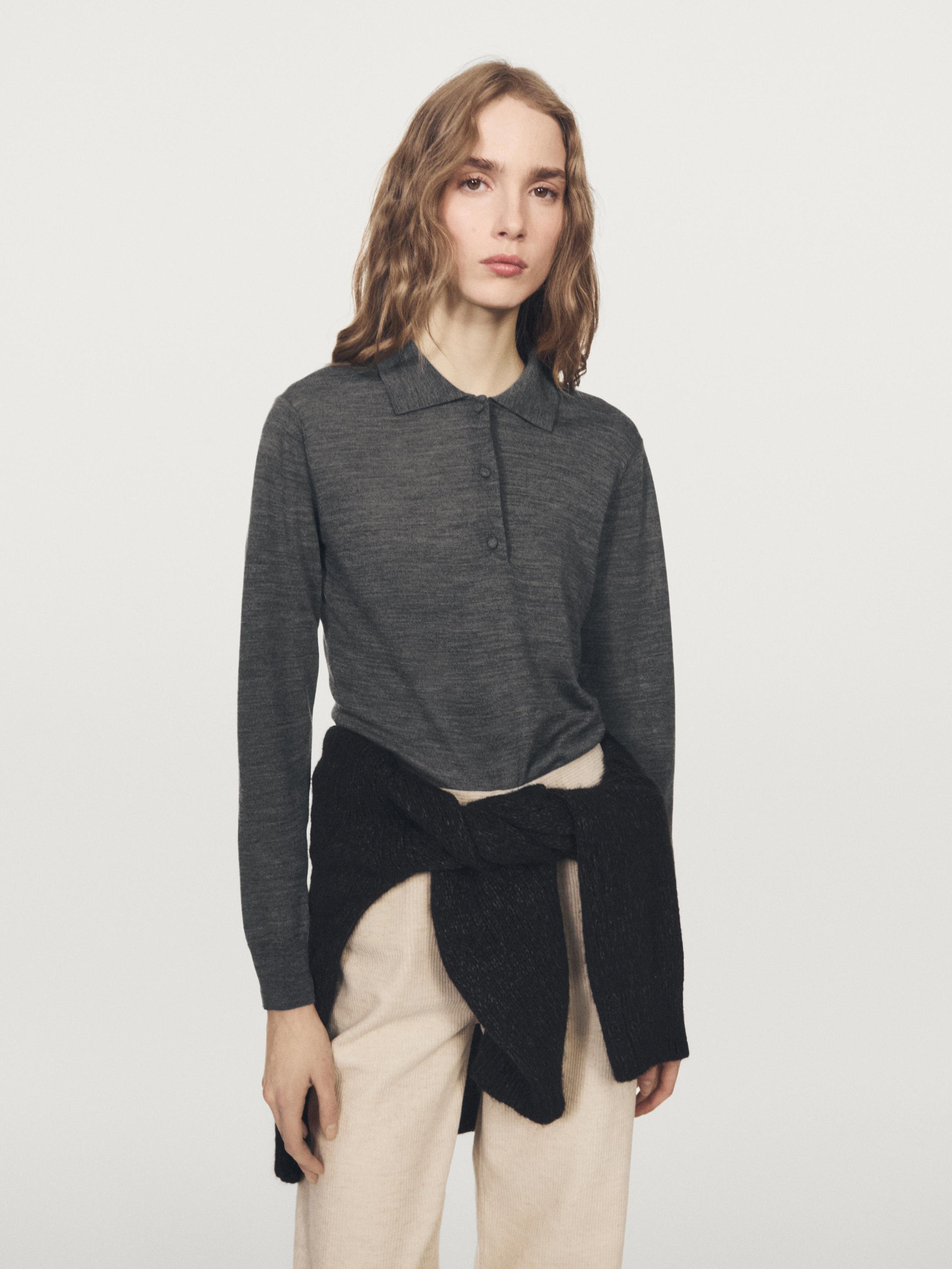 Wool knit polo sweater