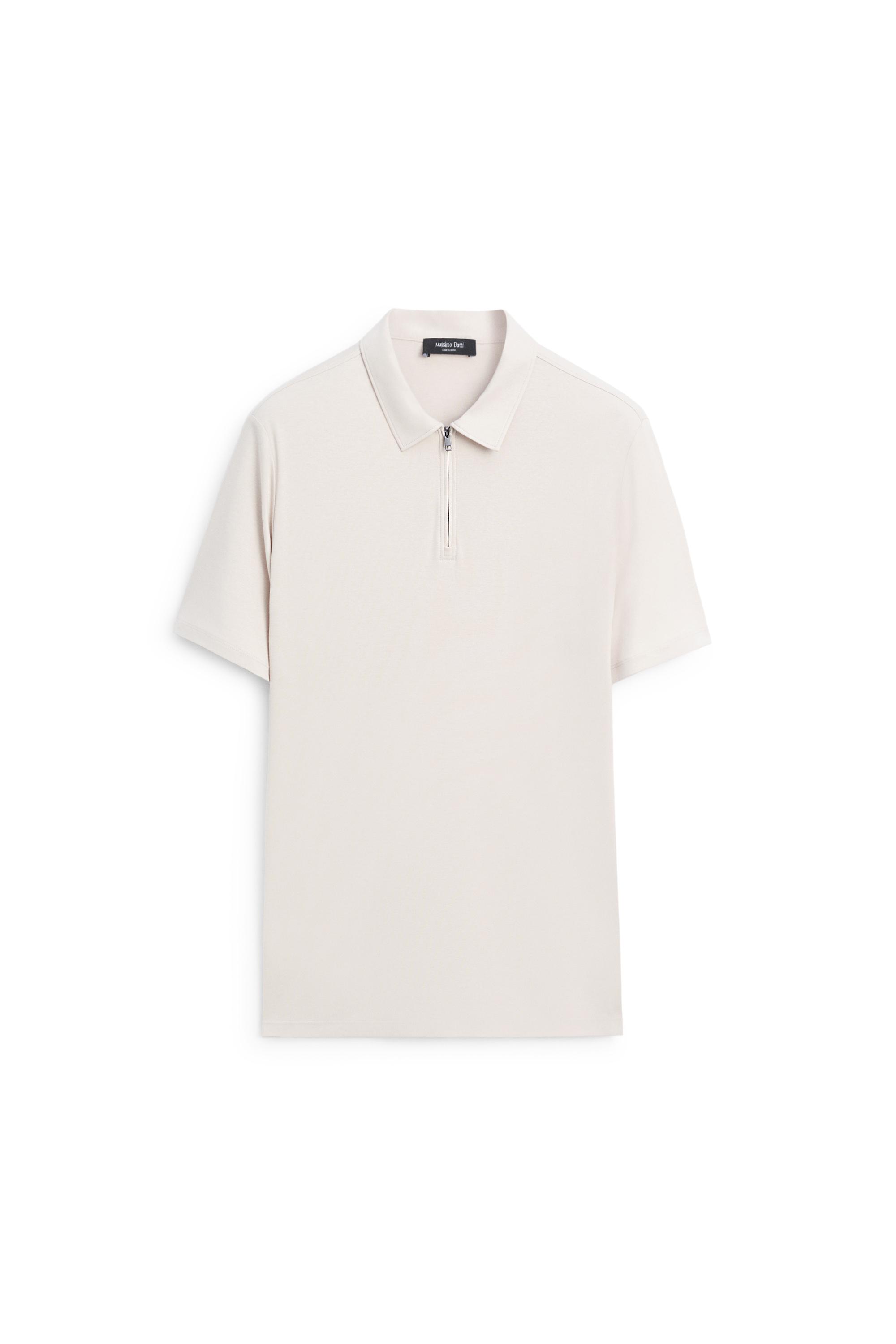 100% cotton polo shirt with zip detail · Stone, White · Polo