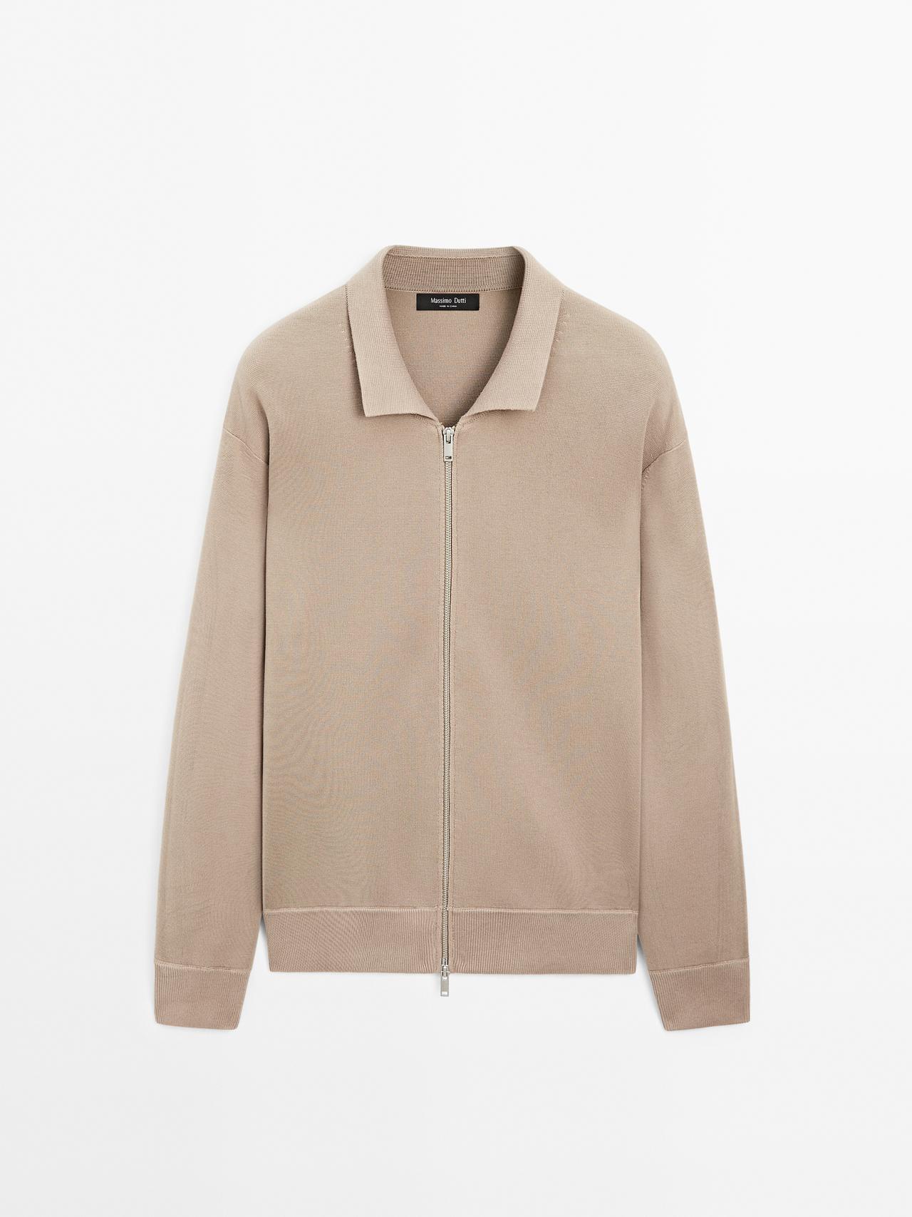 Massimo Dutti - Herre - Strikket Cardigan I Bomuldsblanding Med Lynlåslukning - Mink - L