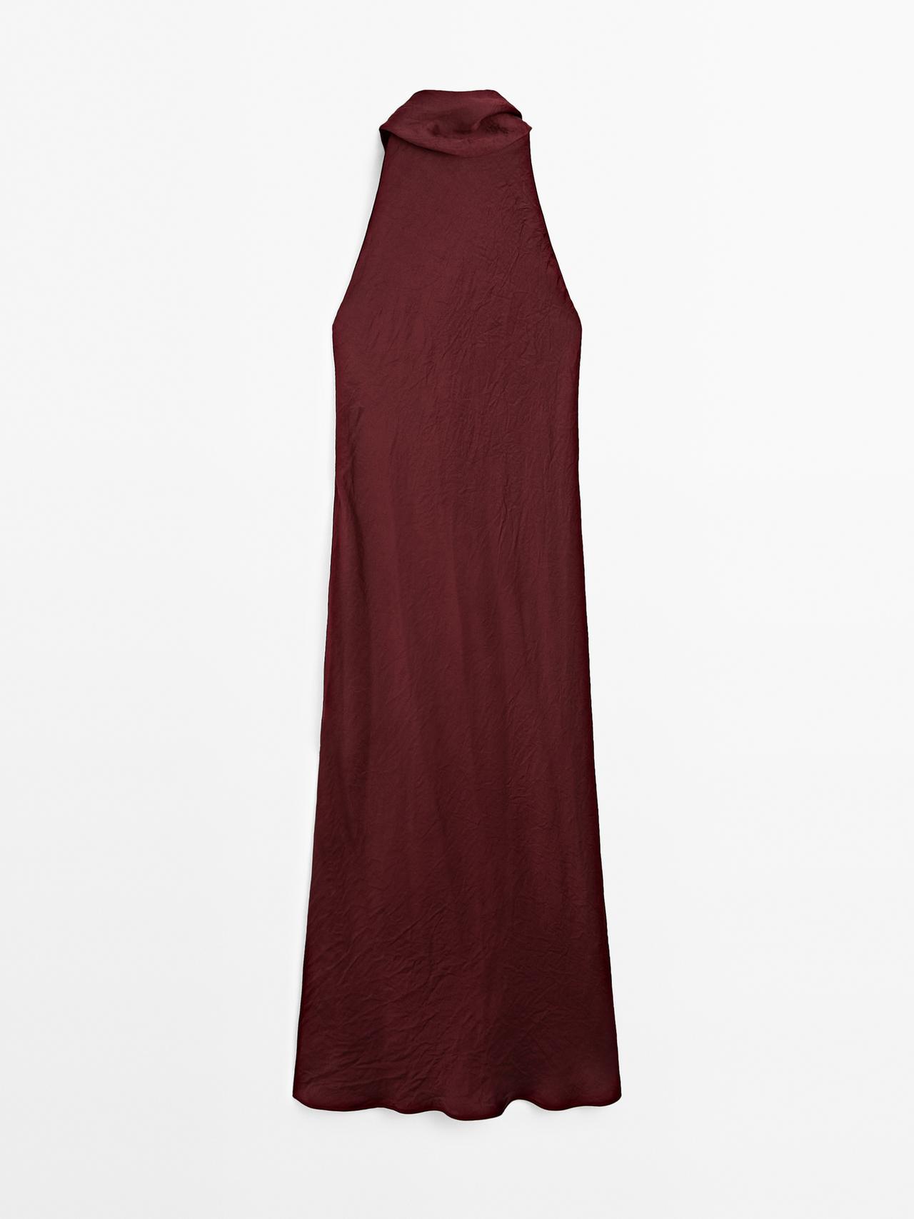 Massimo Dutti - Dame - Lang Halterneck-Kjole - Studio - Bordeaux - Xs