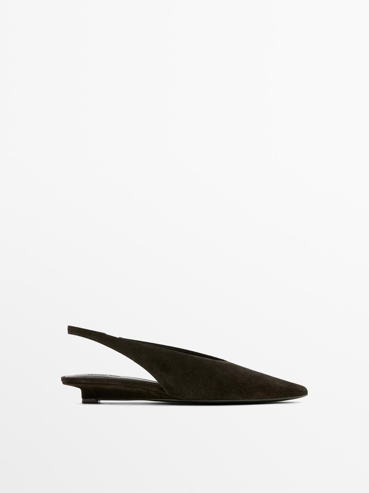 Massimo Dutti - Dame - Hælløs Sko I Spaltlæder - Brun - 39