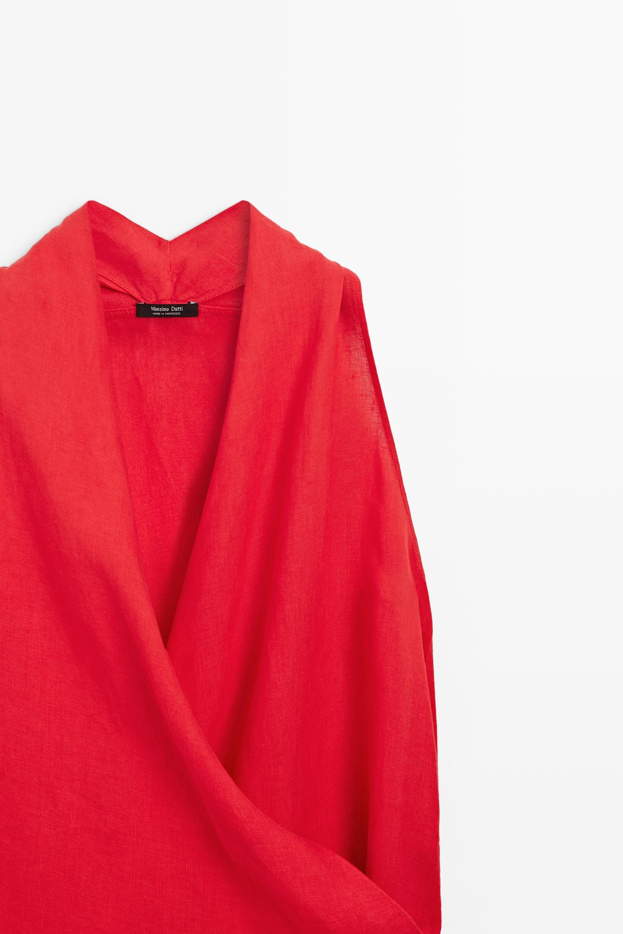 100% linen surplice mini dress — RED