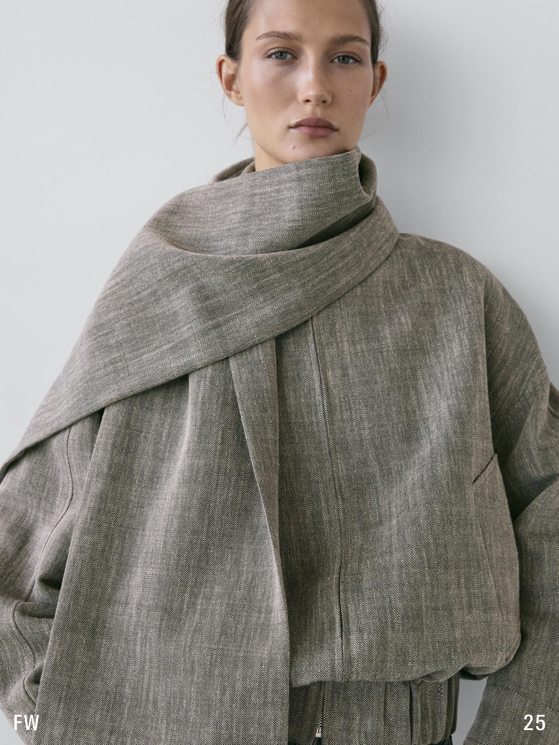 Flecked bomber jacket with scarf — GREY