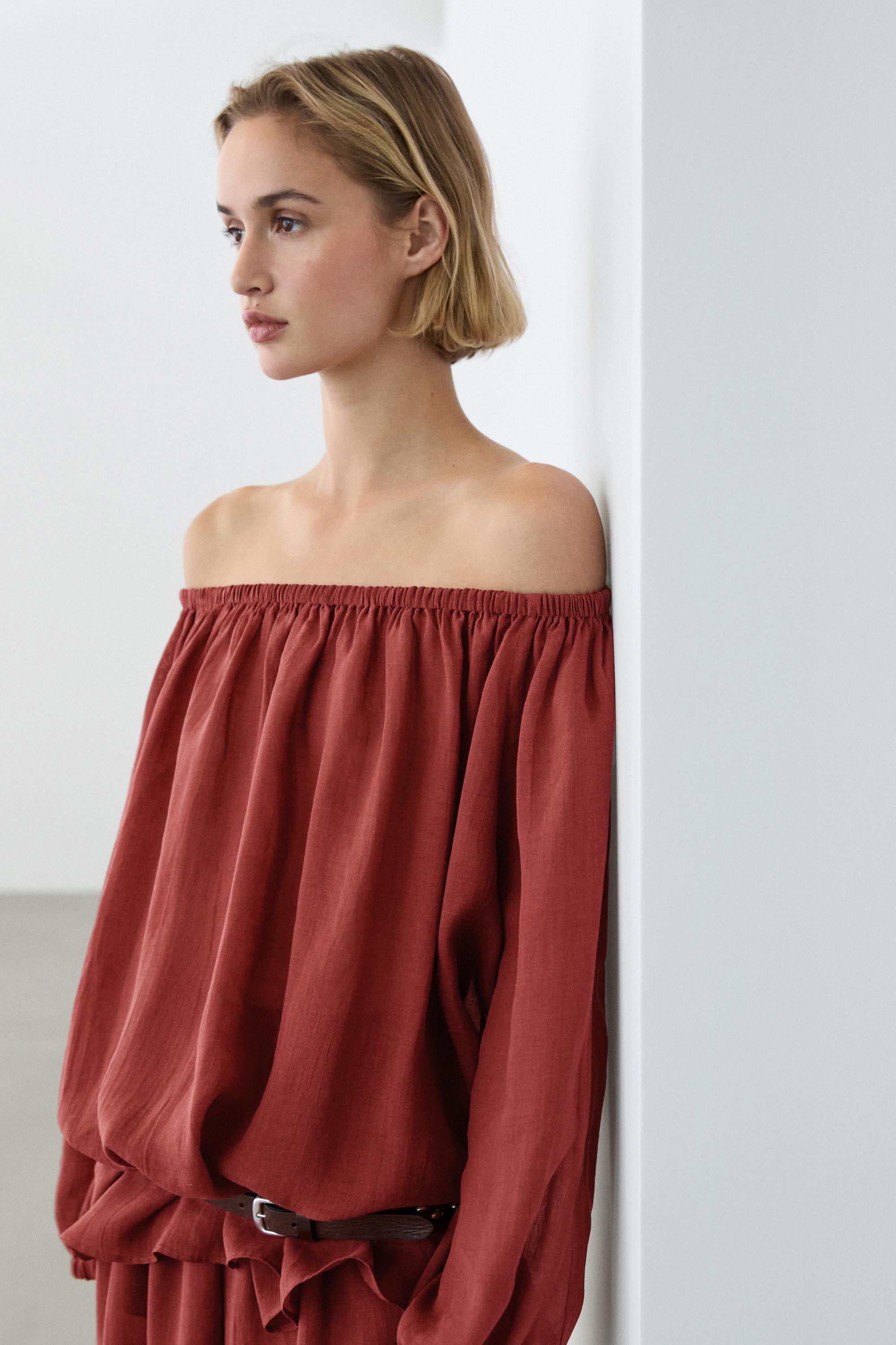 Flowing boat neck shirt — RUSSET