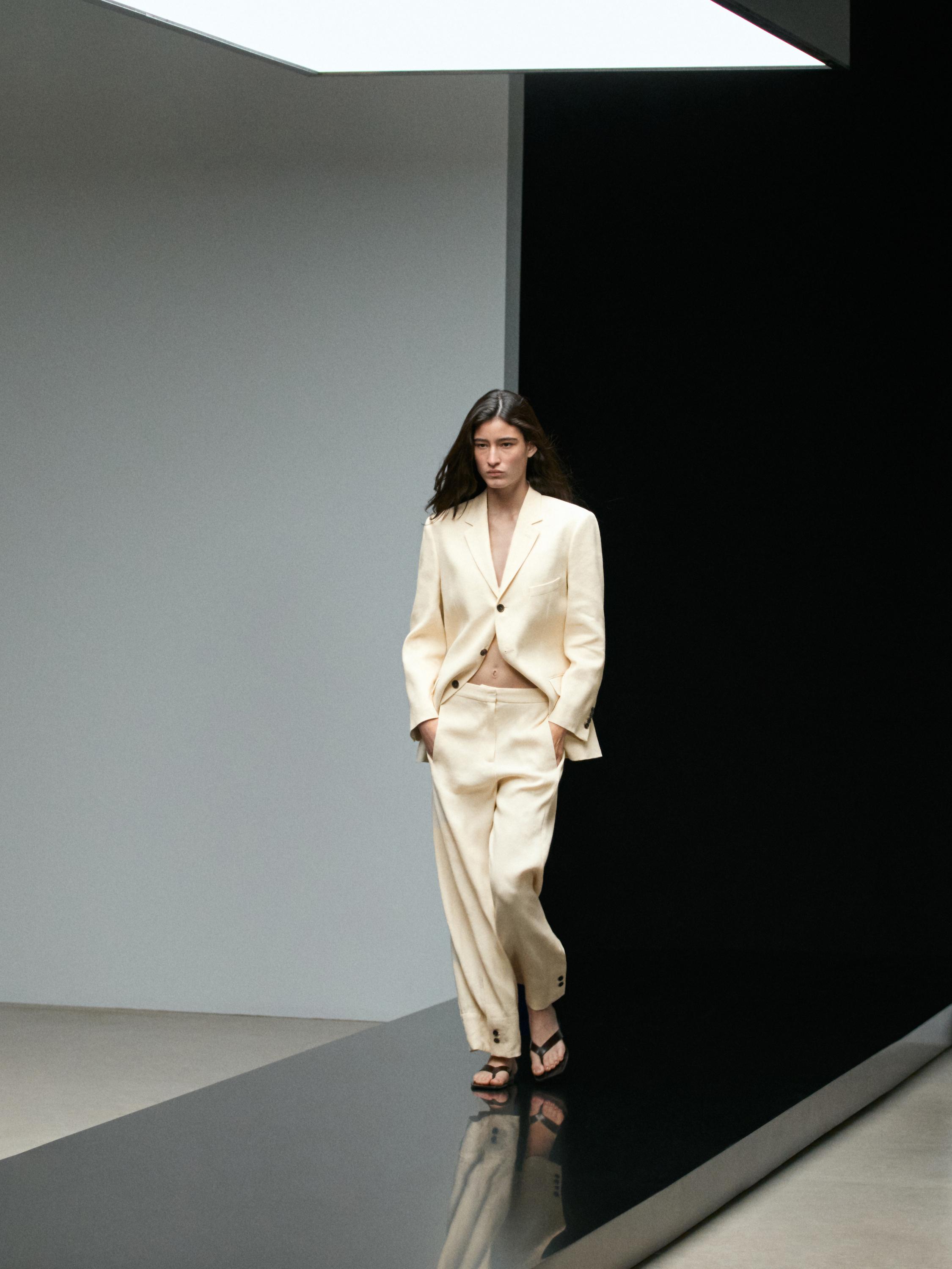 Linen blend suit blazer — CREAM