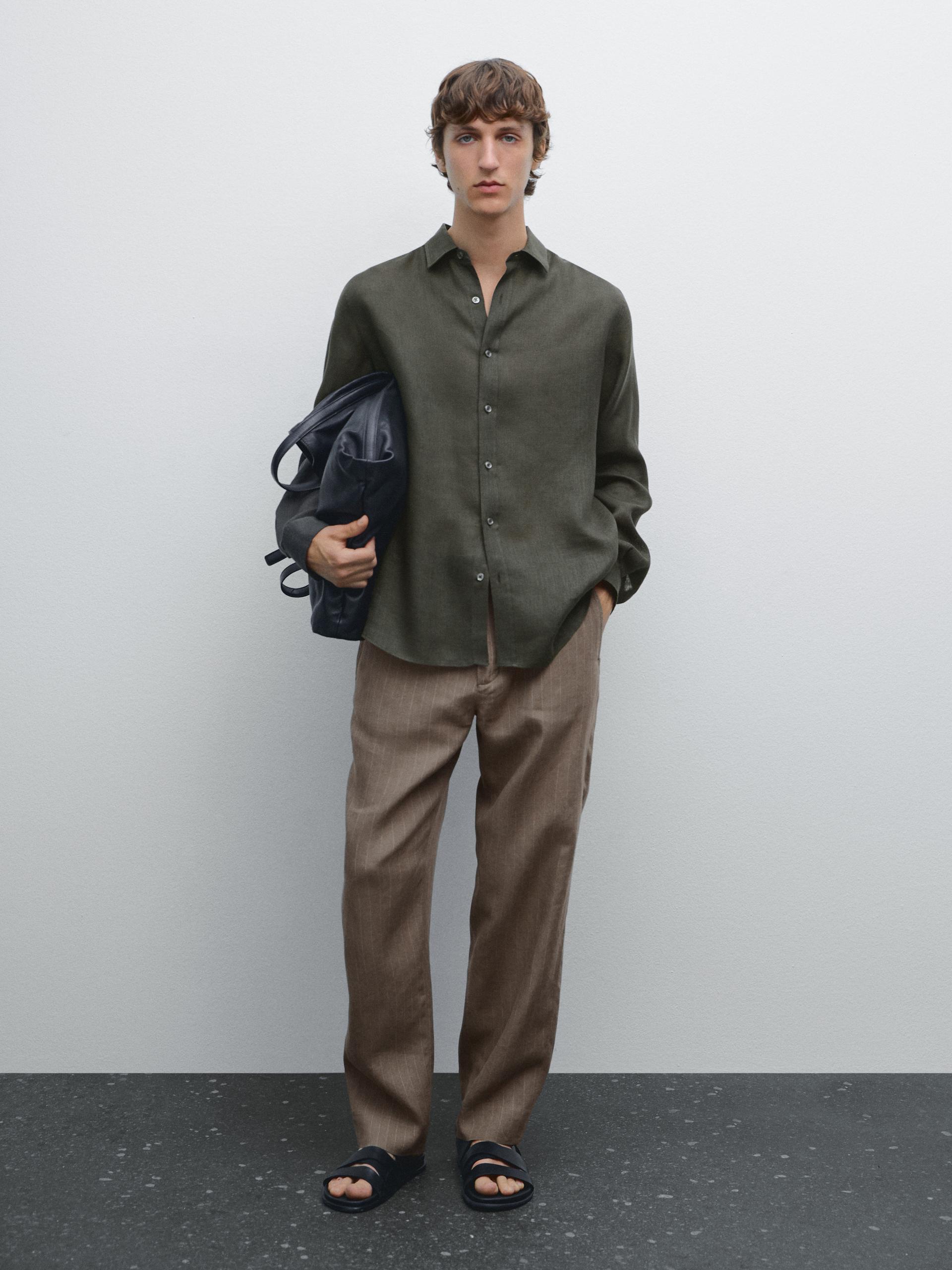Chemise Regular Fit 100 % Lin - Vert - Xl - Massimo Dutti - Homme
