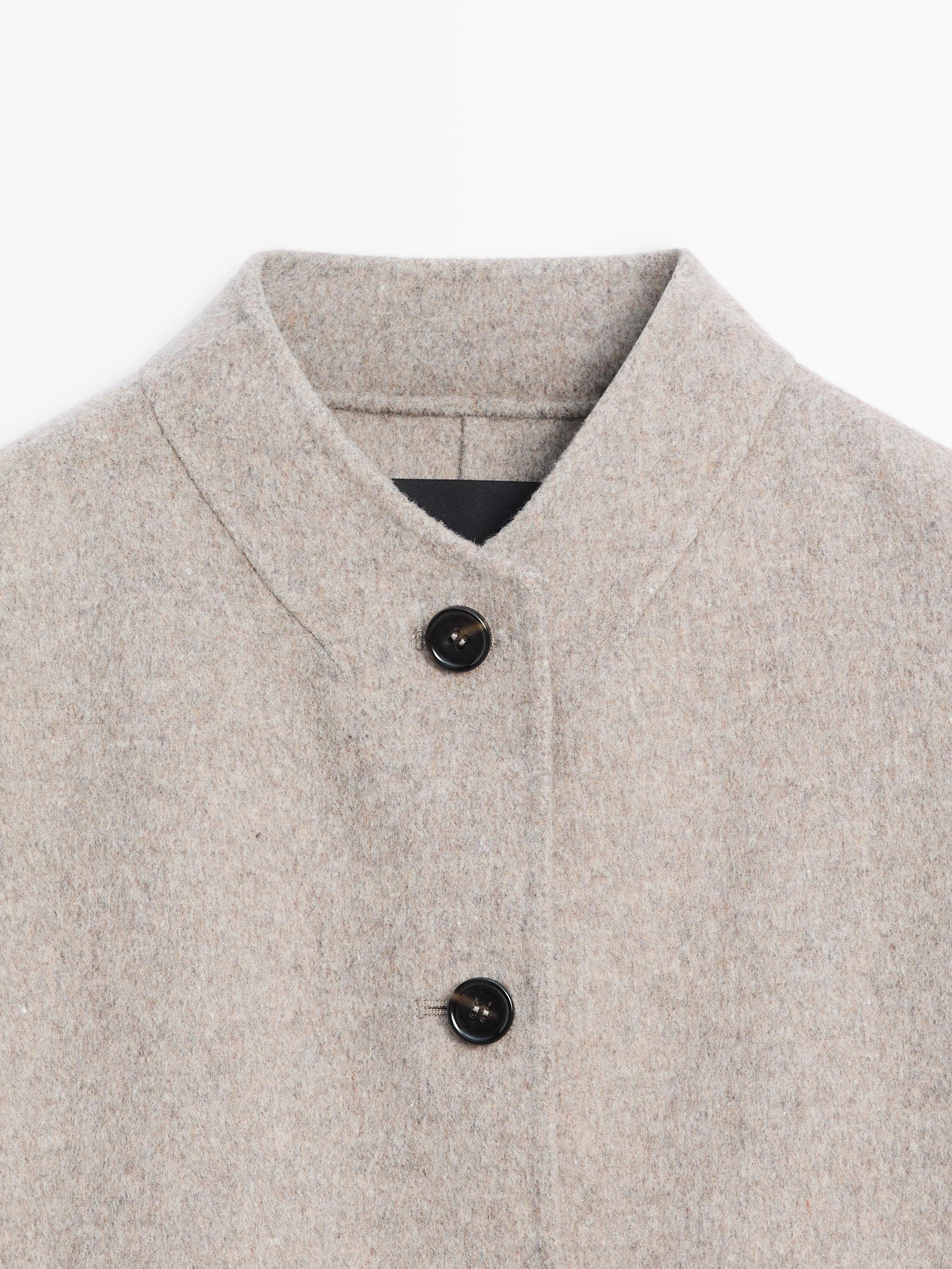 Short wool blend coat with high collar