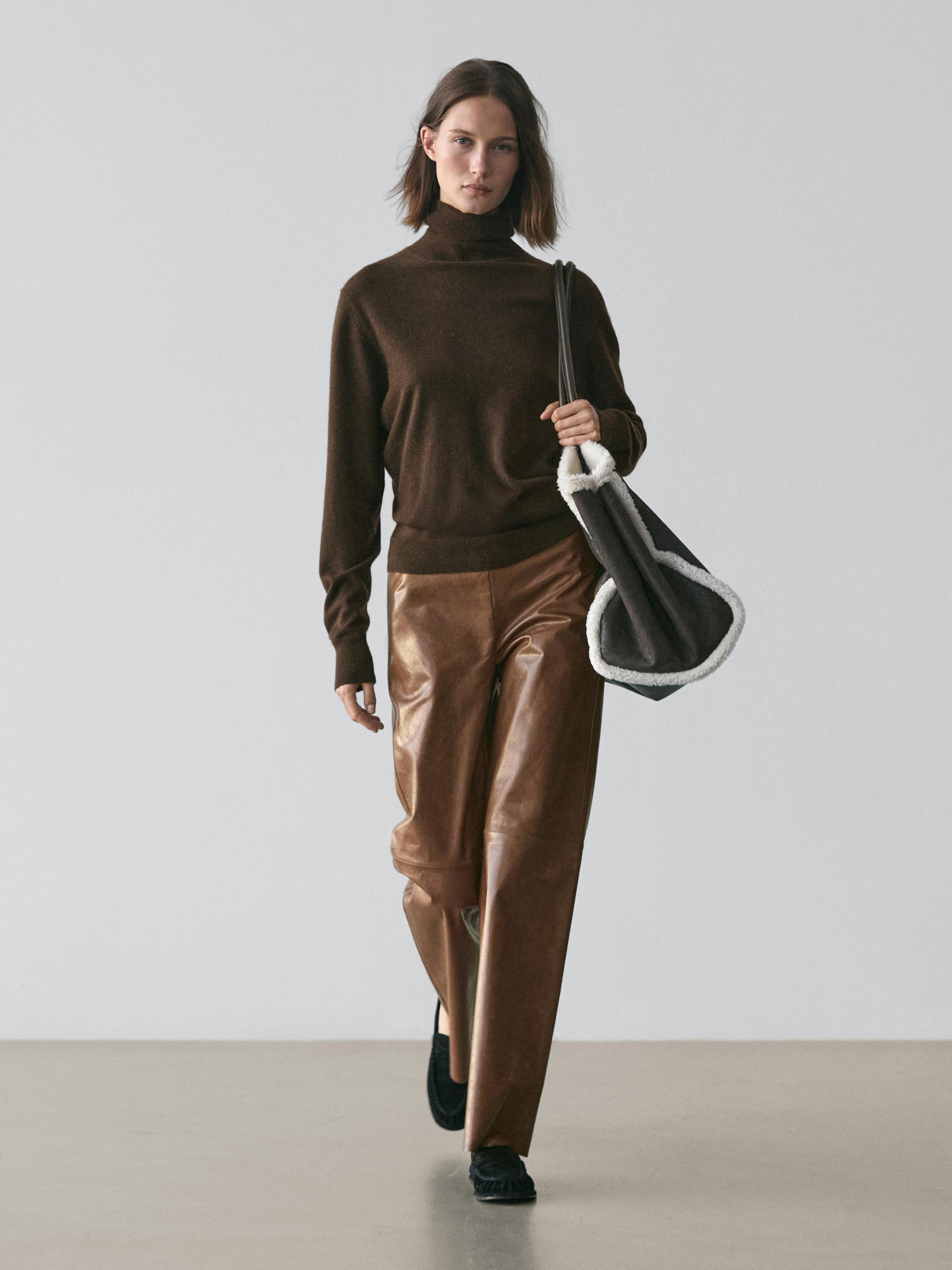 Shiny nappa leather trousers — CAMEL