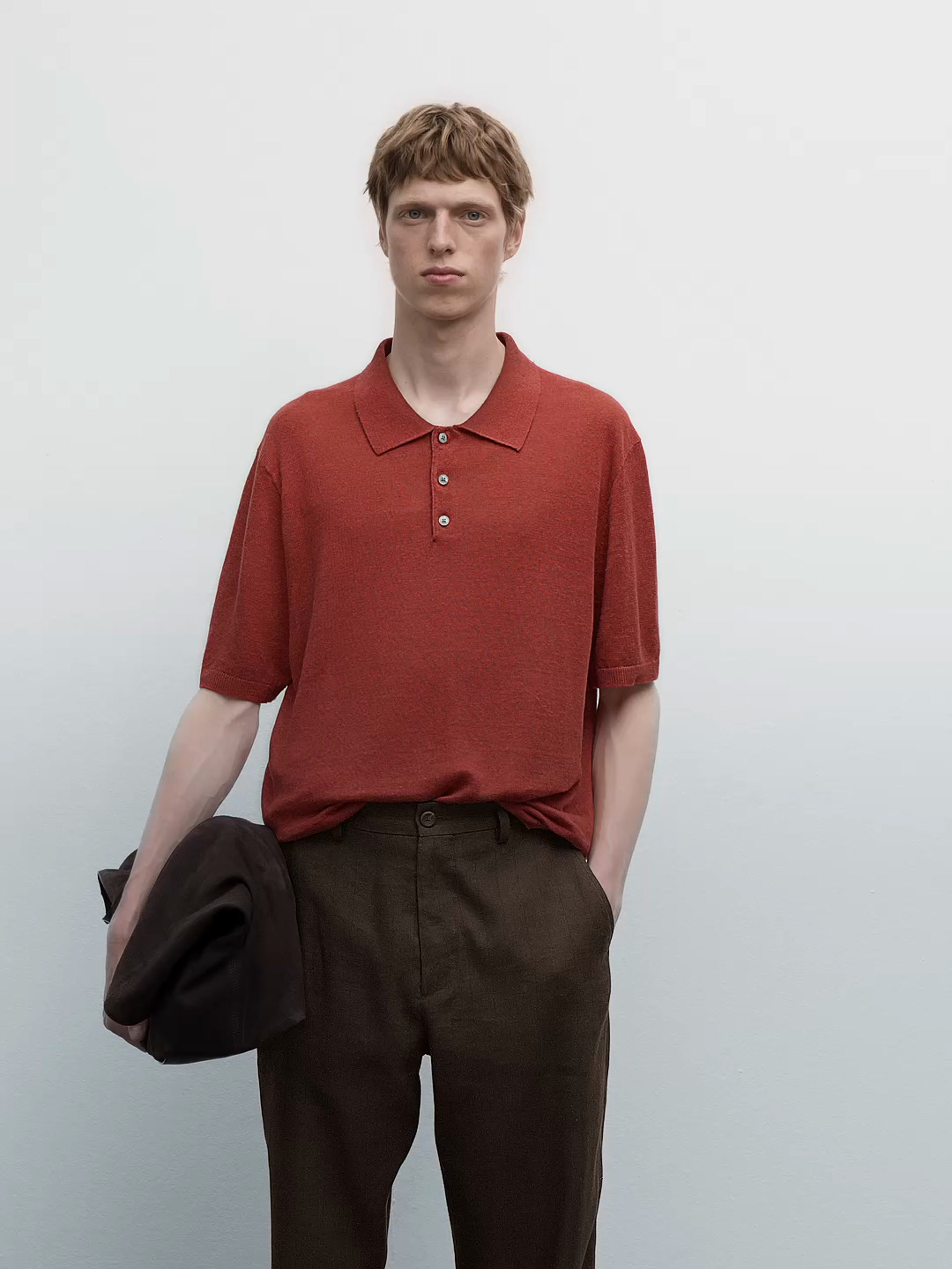 100% linen knit polo shirt