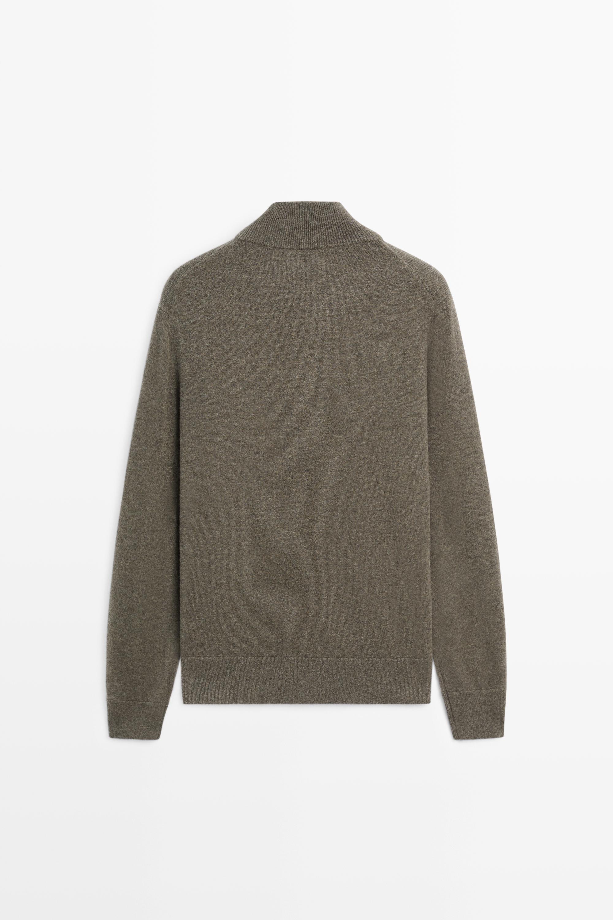 100% cashmere zip-up knit cardigan — GREENISH